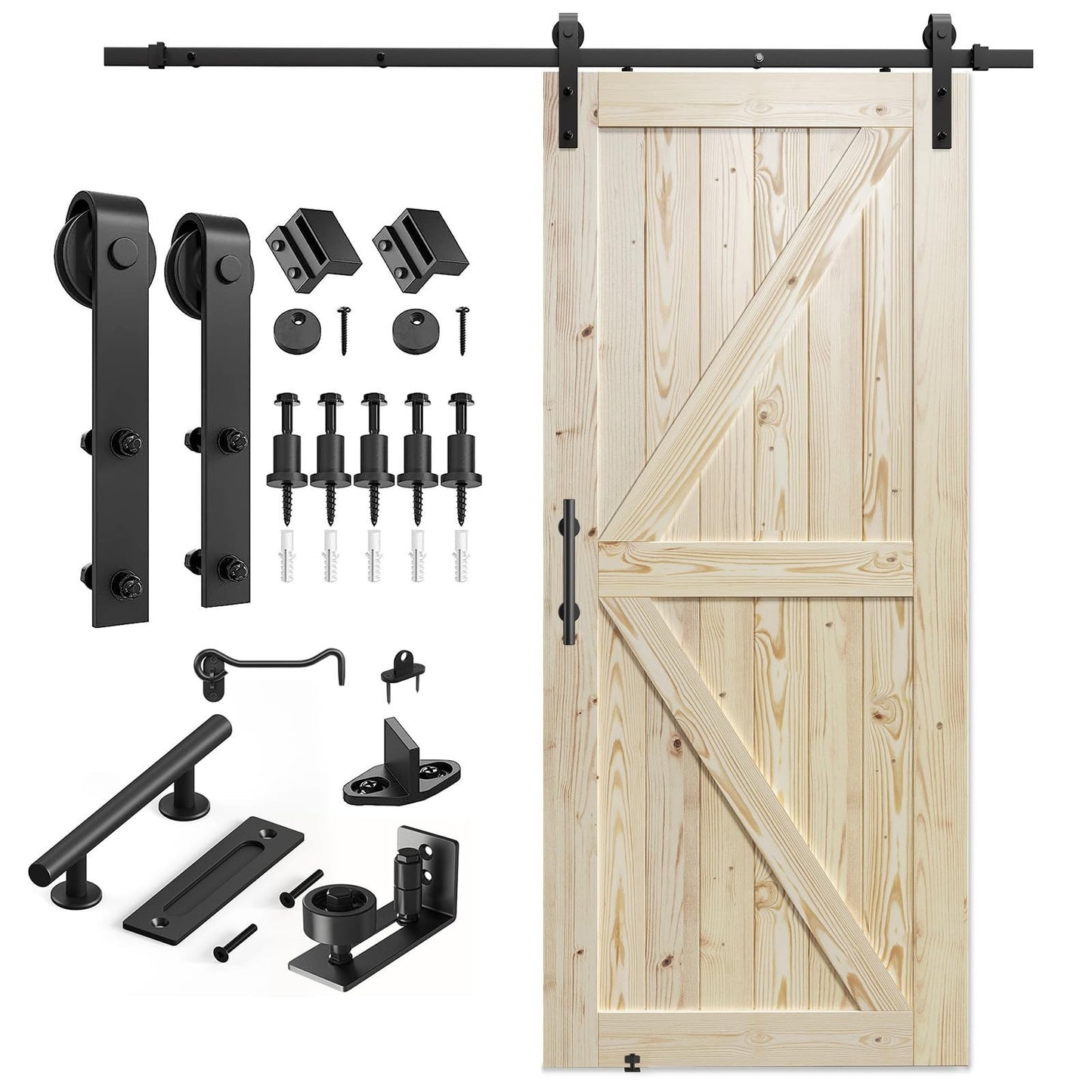 36x84in Unfinished Solid Spruce Sliding Barn Door & 6.6ft Hardware Kit   DIY, St1