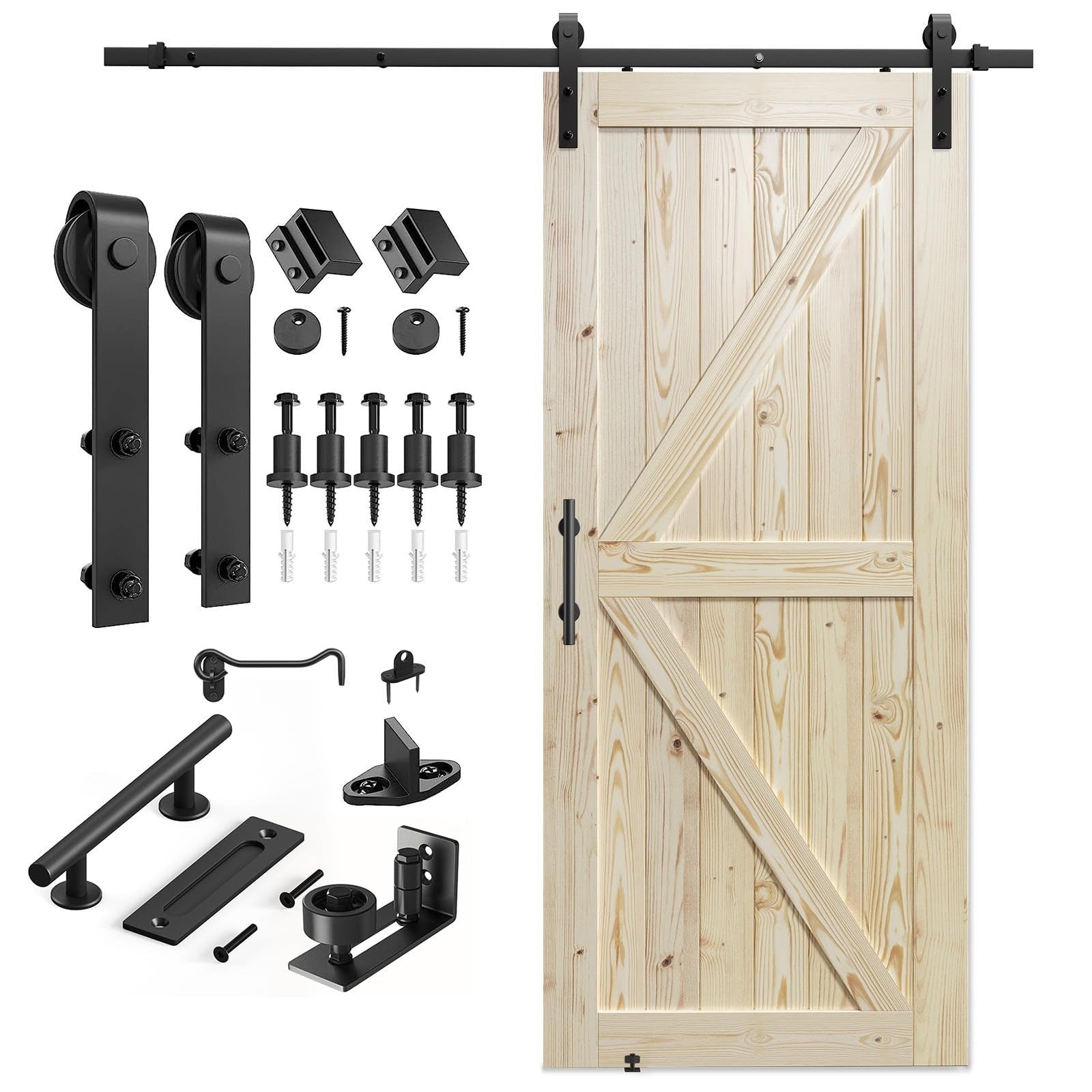 36x84in Unfinished Solid Spruce Sliding Barn Door & 6.6ft Hardware Kit   DIY, St1