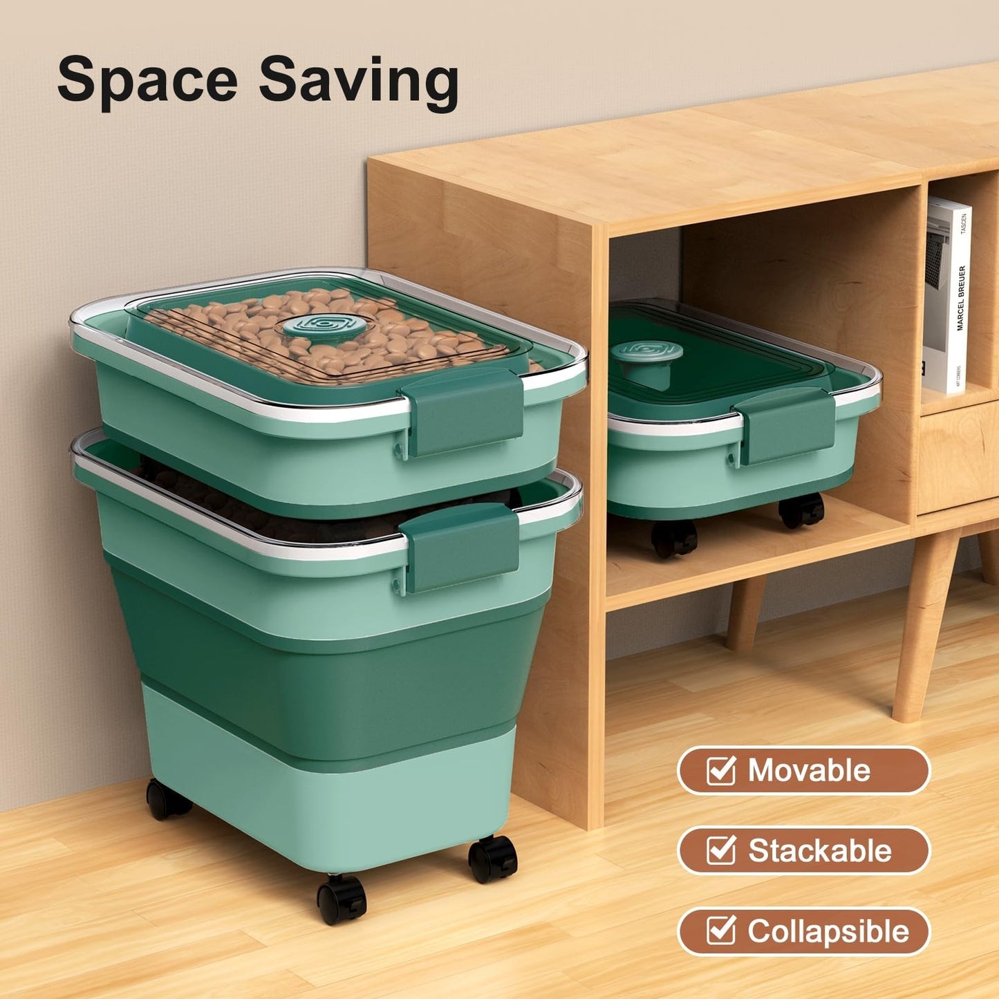 Collapsible Dog Food Storage Container, 15 23 Lbs, Airtight, Wheels & Scoop, Tra5