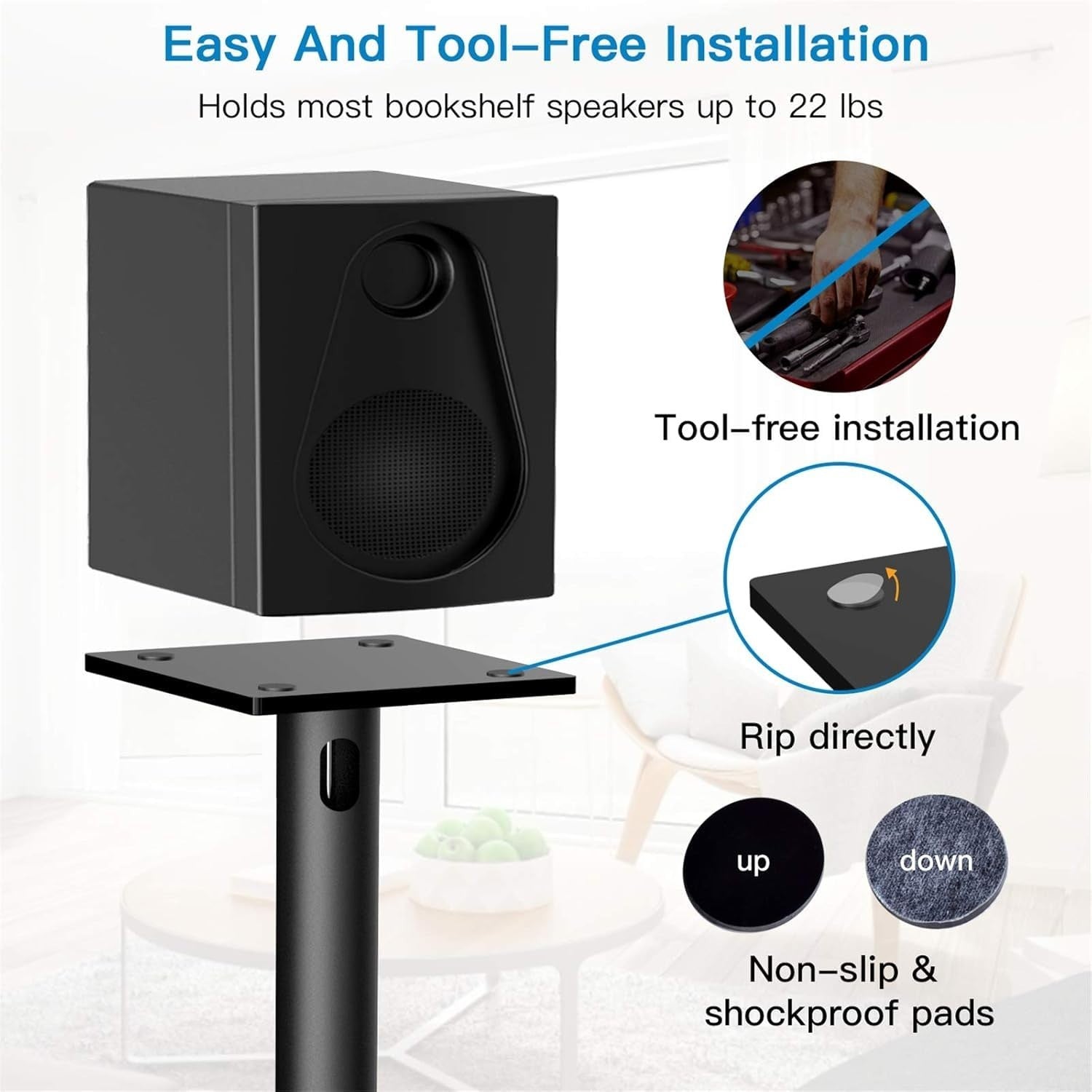 Universal Floor Speaker Stands for Surround Sound, Adjustable 27.56'', Tool Free3