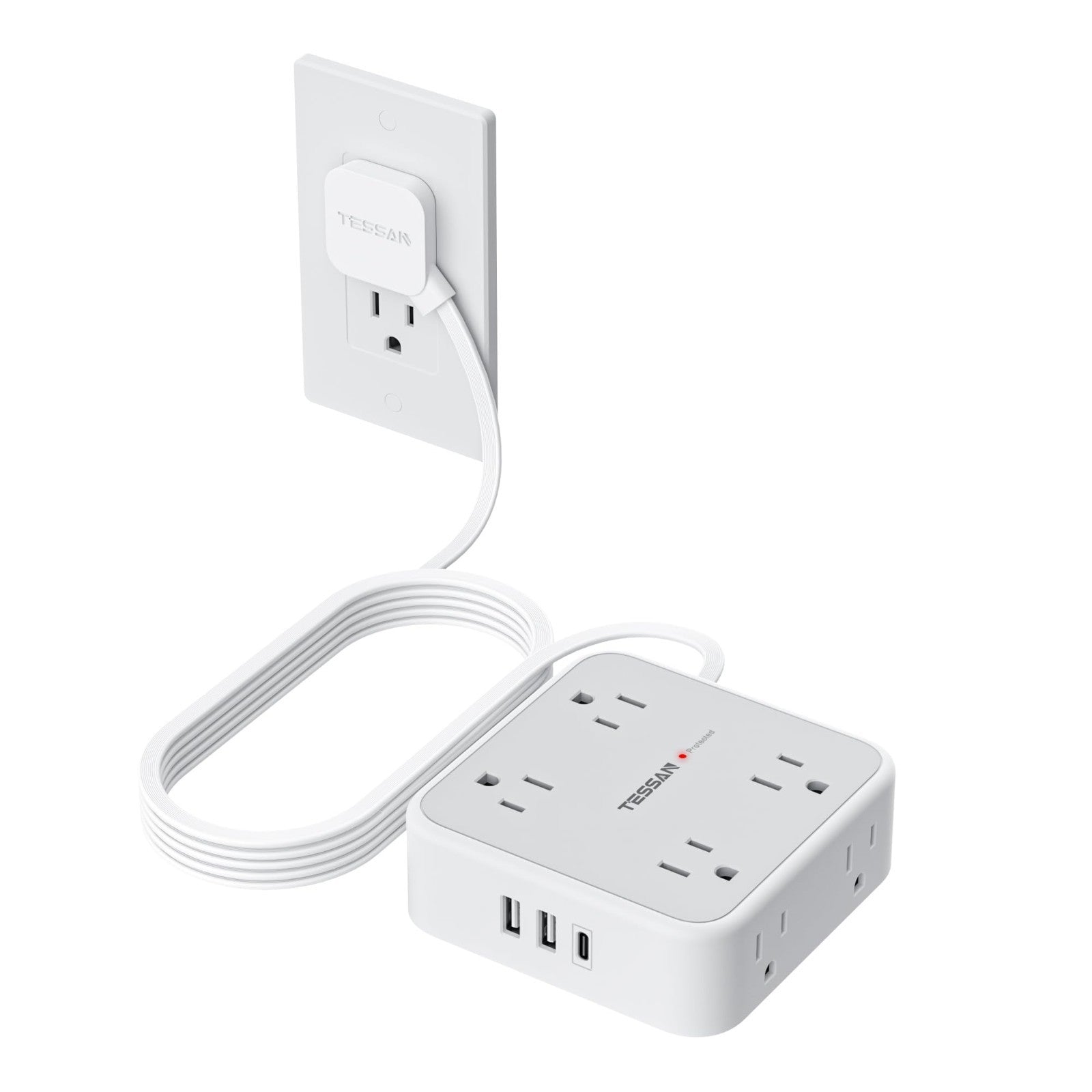 Surge Protector Power Strip 900J Protection, 10 Ft Extension Cord, Grey1