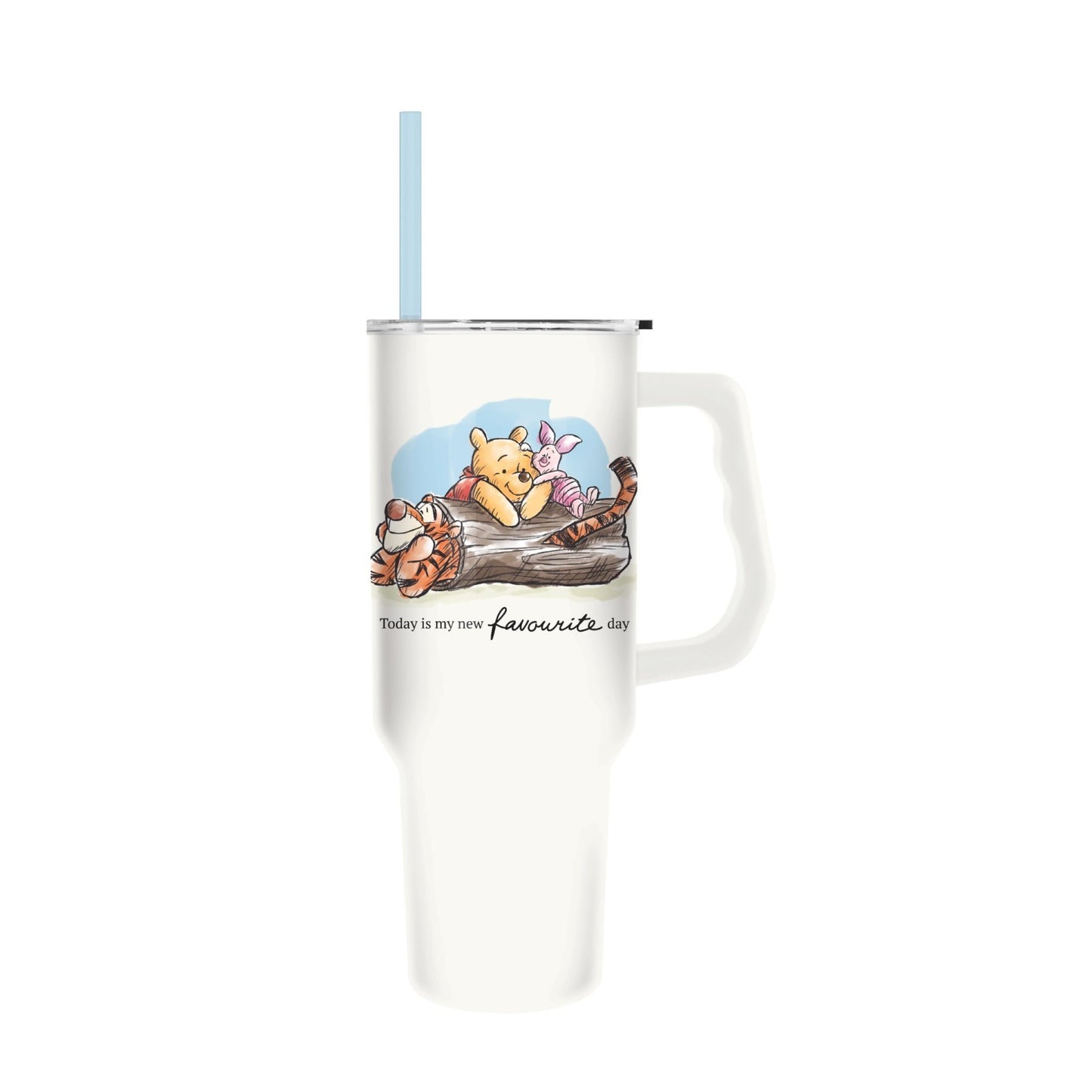 40oz Double Walled Stainless Steel Tumbler with Handle & Straw   Disney Pooh, Ye1