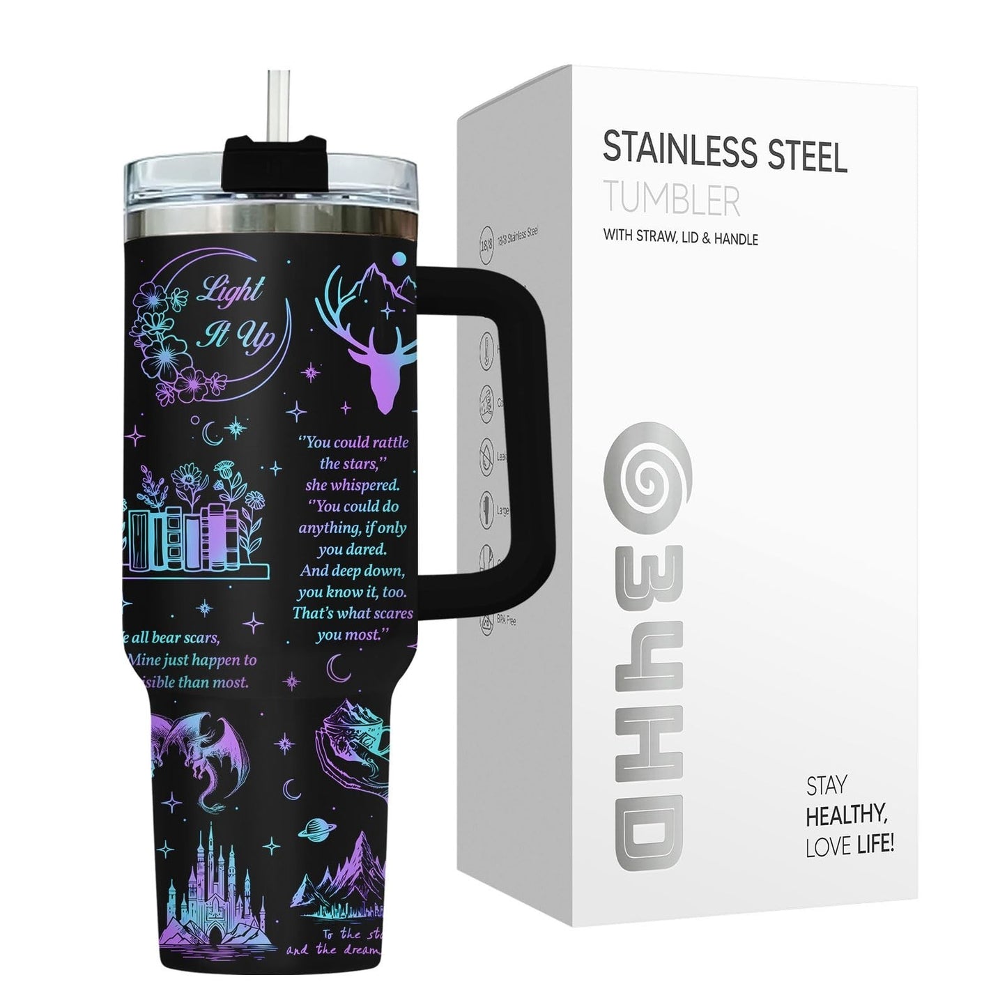 40oz Insulated Tumbler with Handle & Straw   Celestial Night Sky Design, Perfect4