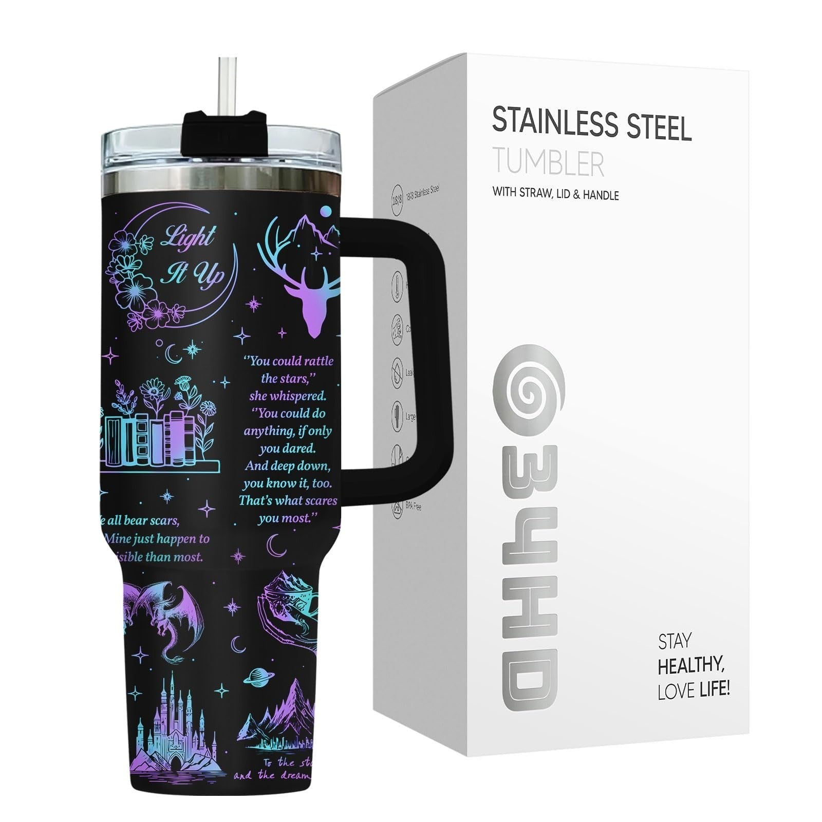 40oz Insulated Tumbler with Handle & Straw   Celestial Night Sky Design, Perfect4