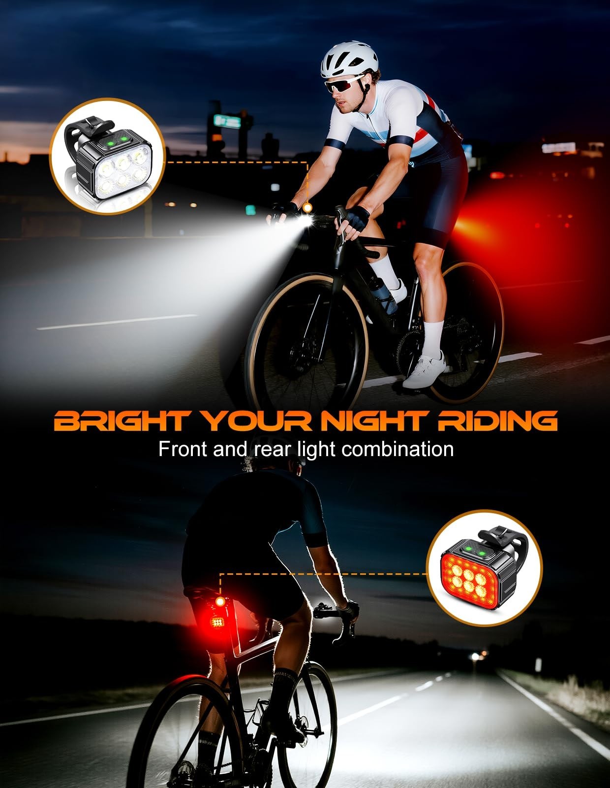 Super Bright Rechargeable Bike Lights Set   Waterproof, Multiple Modes, Long Bat2
