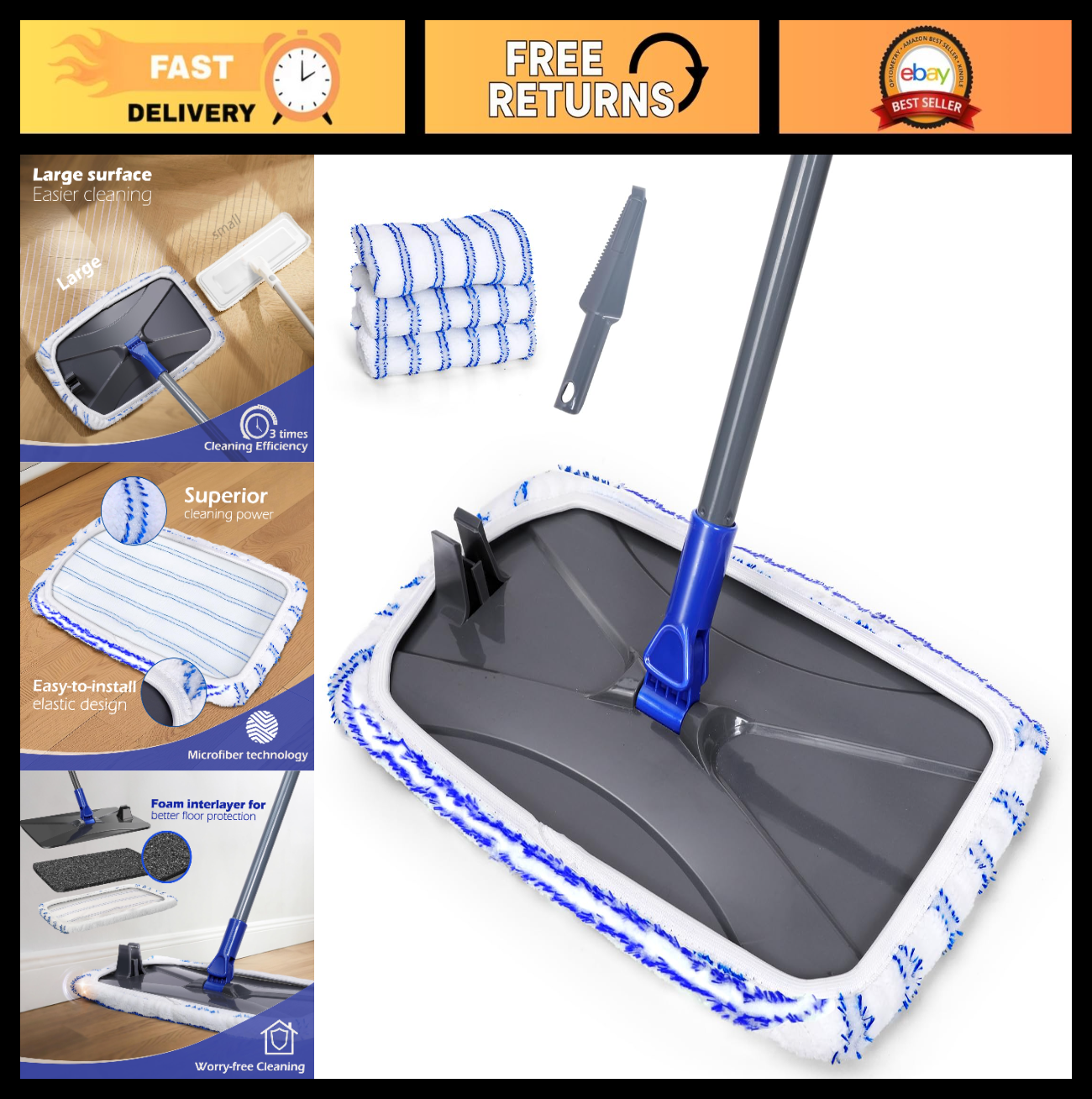 16" Large Microfiber Mop - Versatile Floor Cleaning Tool for Wet & Dry Use0