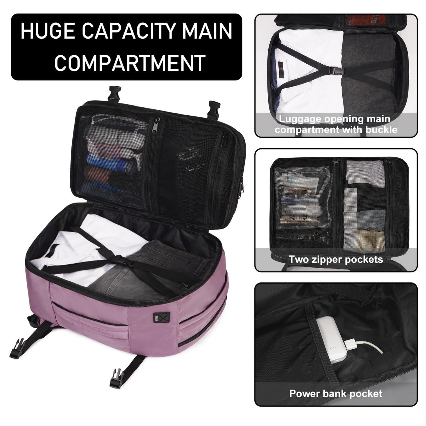 Travel Backpack 18x14x8   Airline Approved Carry On Bag, Waterproof, 13 Pockets,3