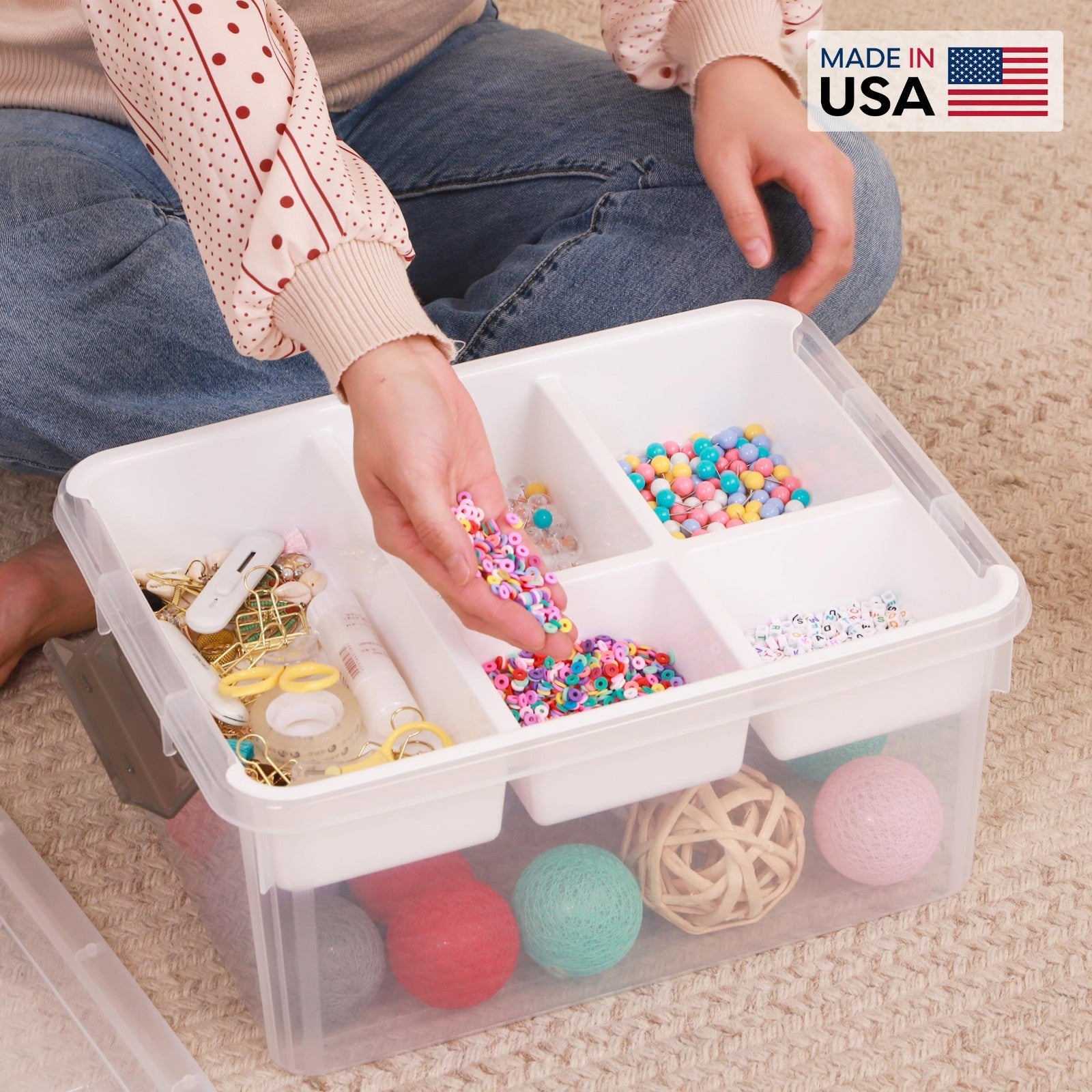 Clear Craft Organizer 17QT Storage Box with Removable Tray   Ideal for Crafts &9