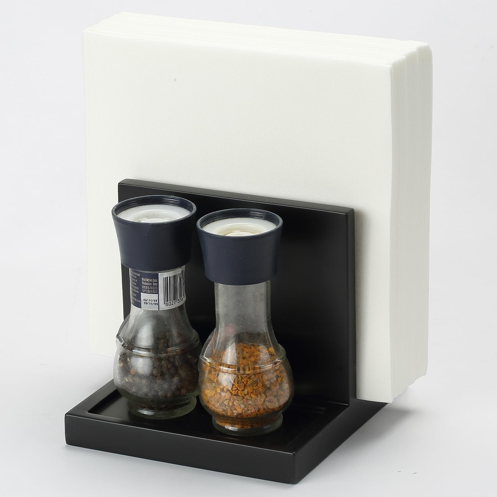 Wooden Napkin Holder with Salt & Pepper Shakers Caddy - Kitchen, Bar, Office Déc3
