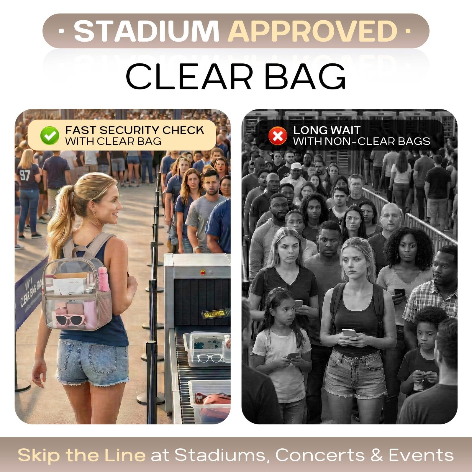 Clear Stadium Backpack, Transparent Bag for Concerts & Sports, Waterproof PVC, A6