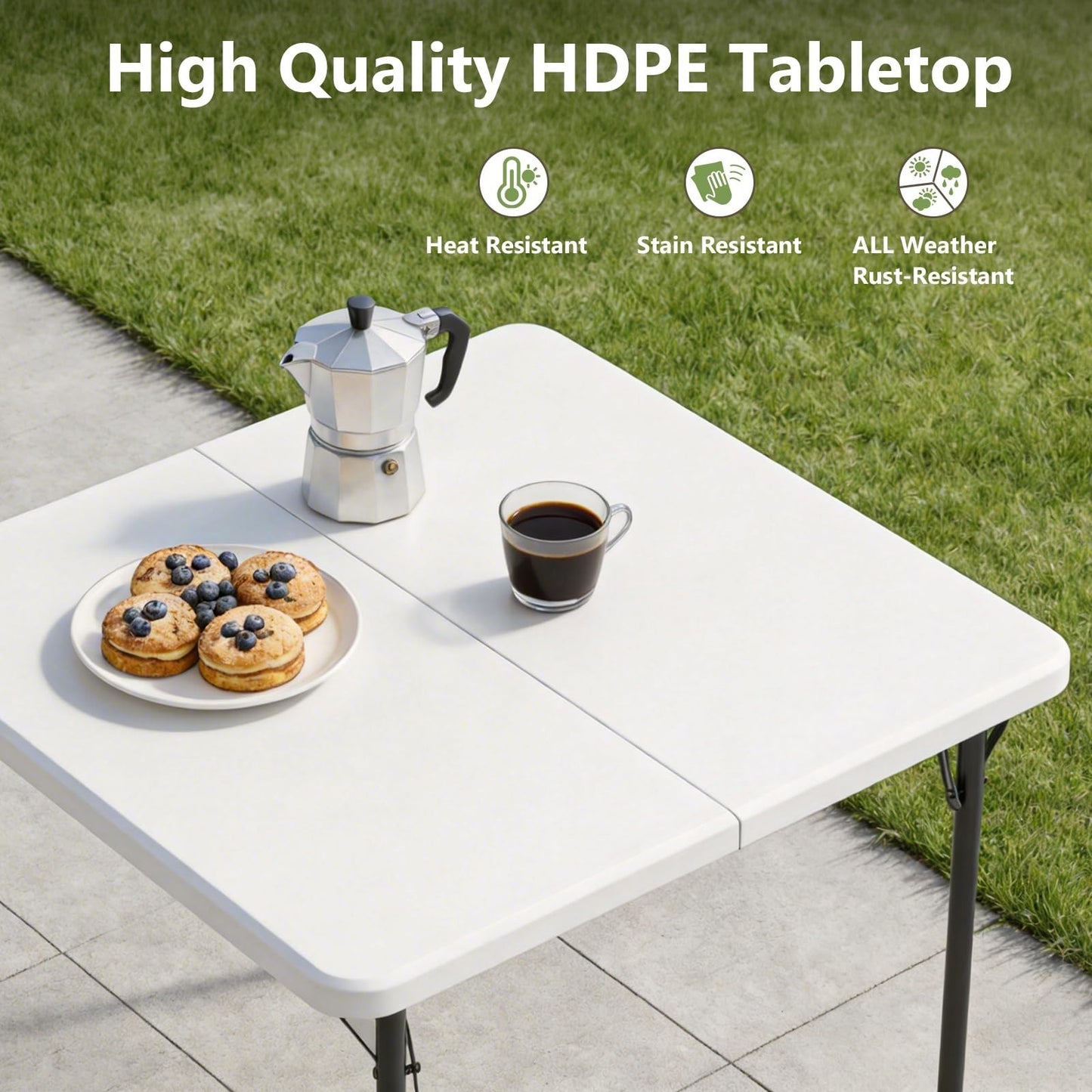 Folding Card Table 36" Square, Portable Heavy Duty with Handle for Camping, BBQs7