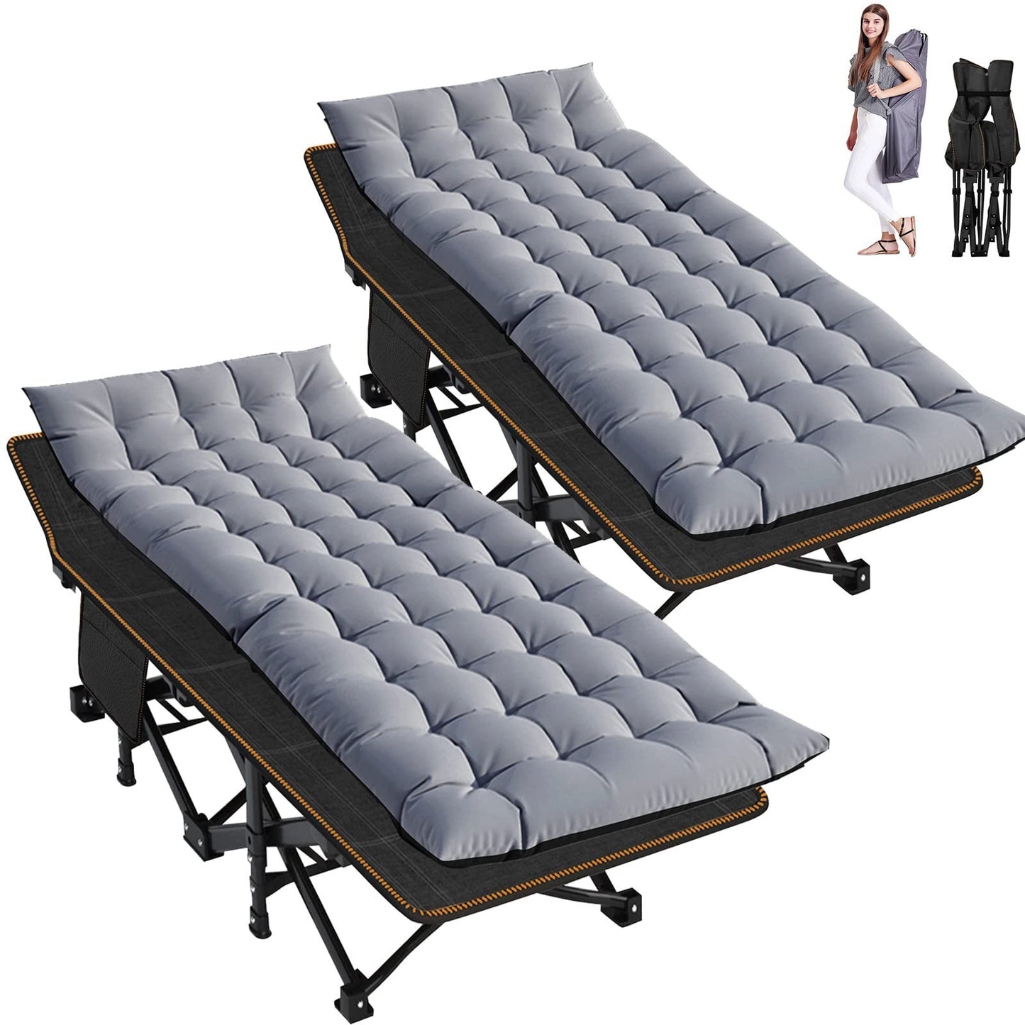 Folding Camping Cot for Adults, 28" Wide Heavy Duty Bed, 800 lbs Capacity, 2 Pac1