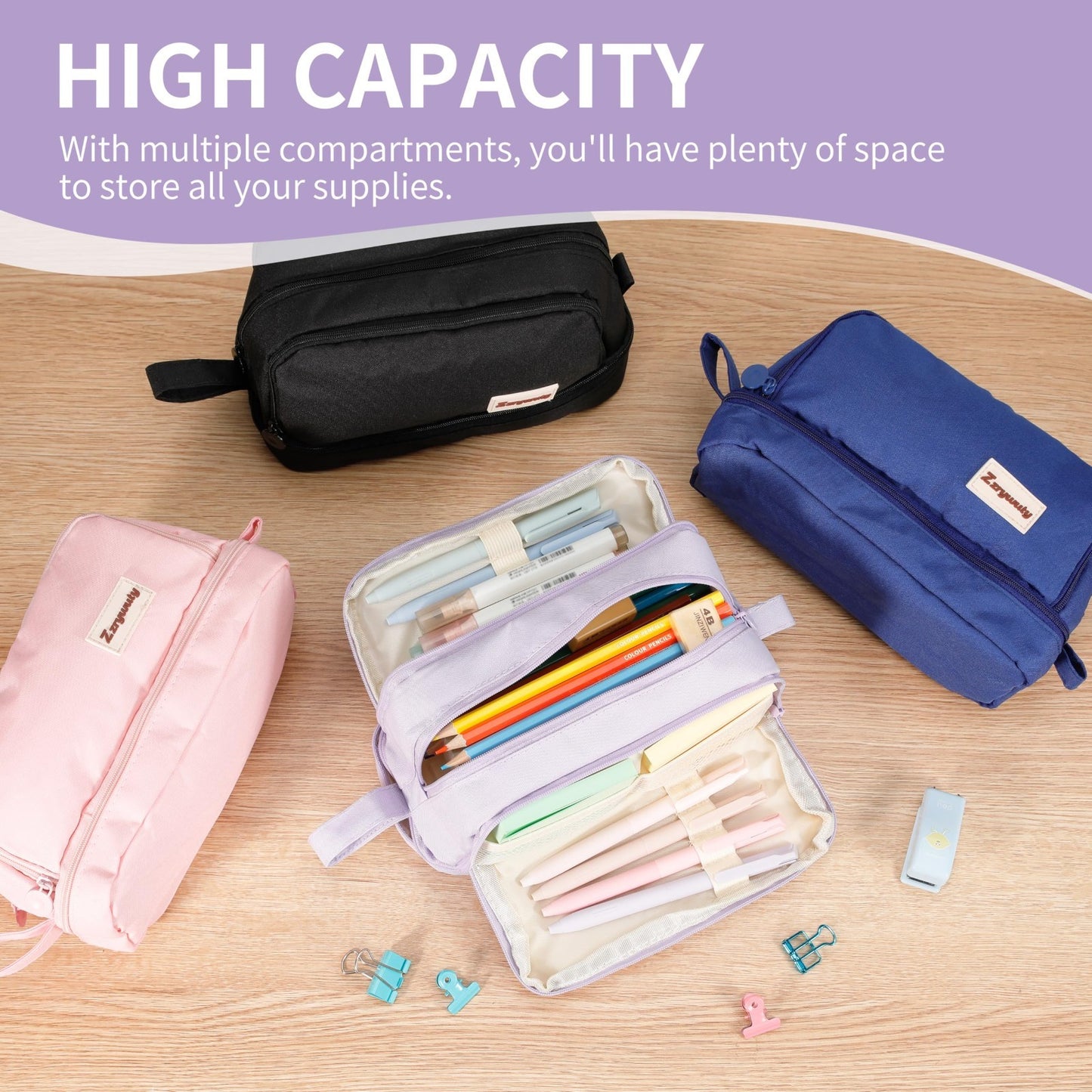 Large Capacity Multi Slot Pencil Case   4 Compartments Organizer Pouch for Schoo5