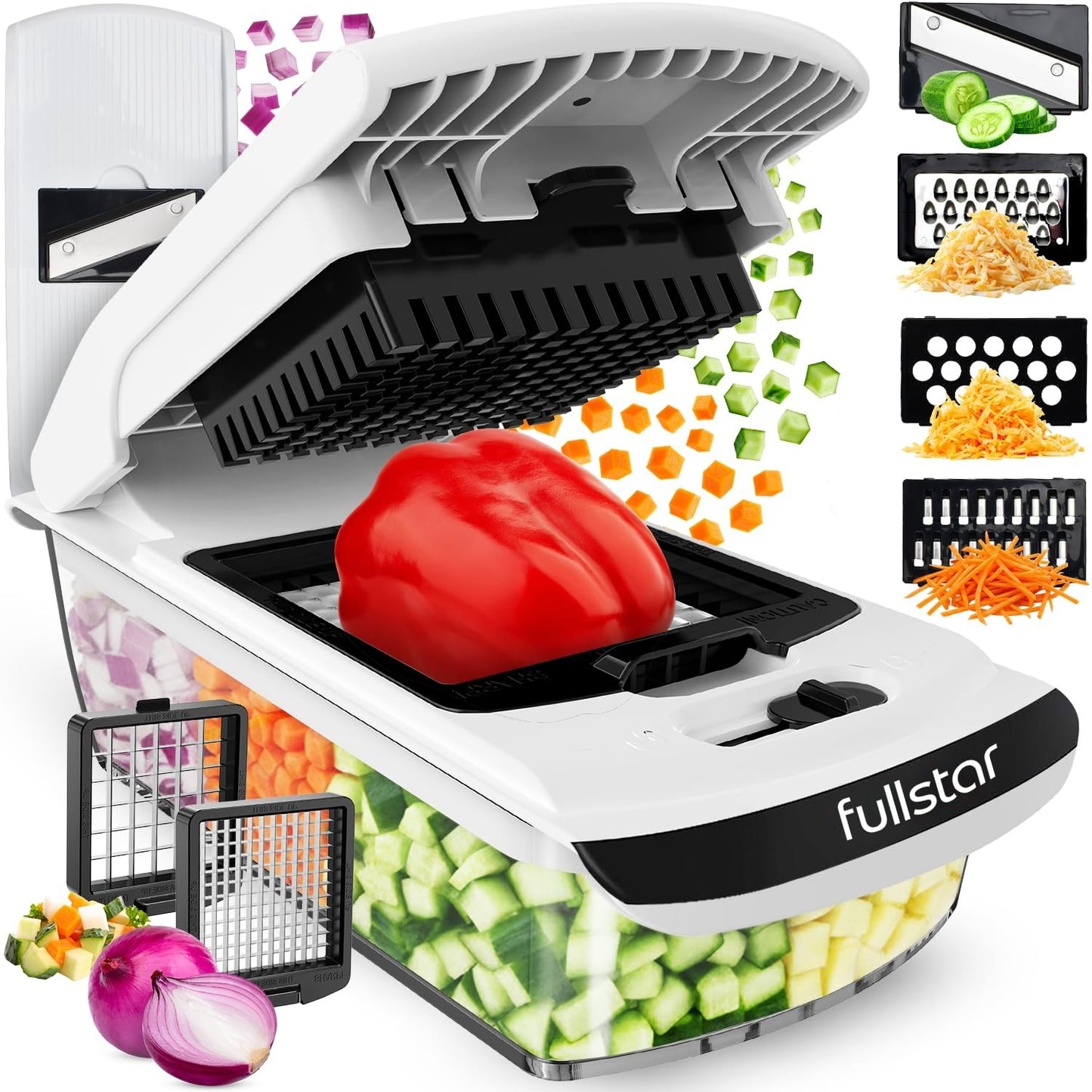 6 in 1 Vegetable Chopper & Mandoline Slicer | Sharp Stainless Steel Blades, Onio1