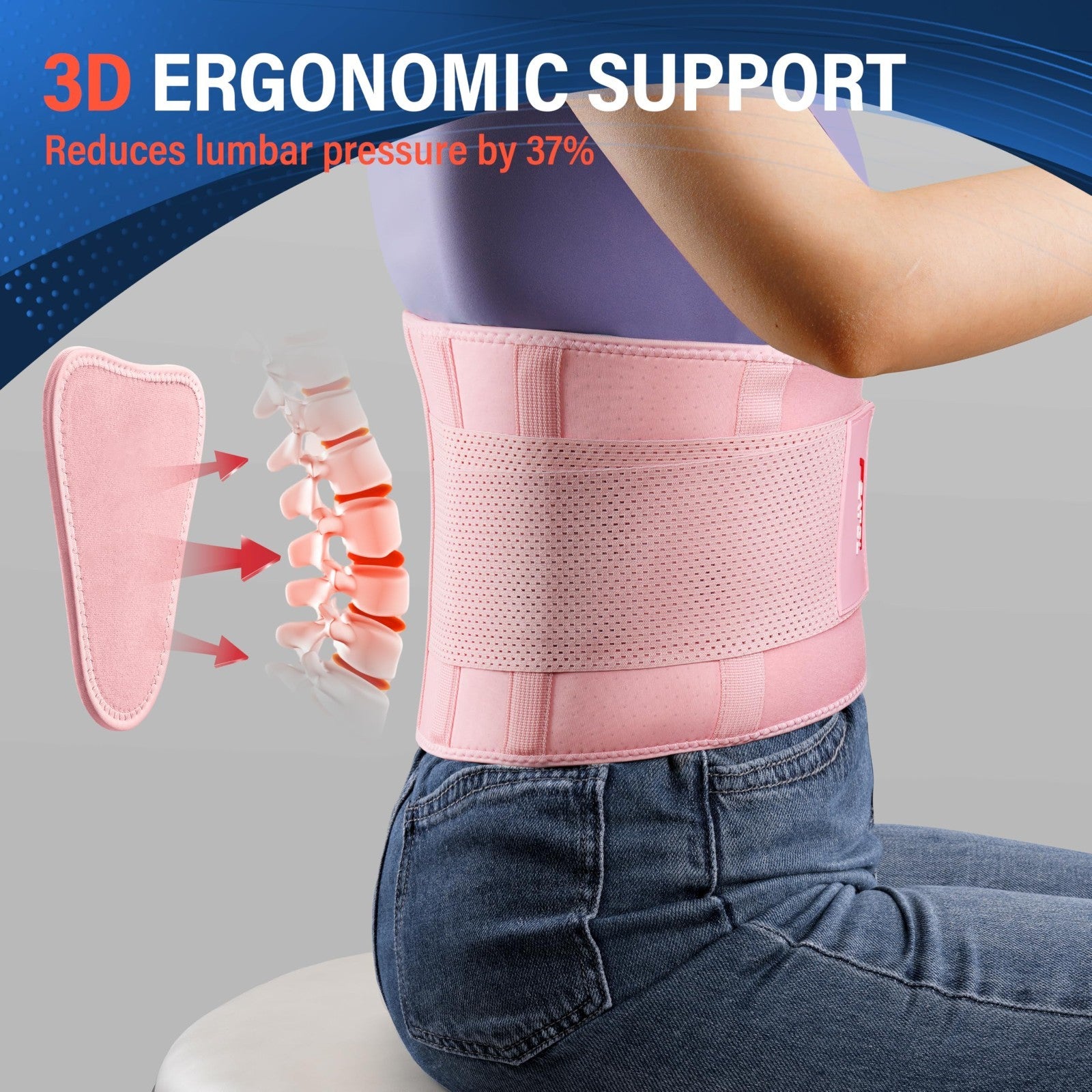 Lower Back Pain Relief Brace, Breathable Support Belt for Heavy Lifting, L/XL2
