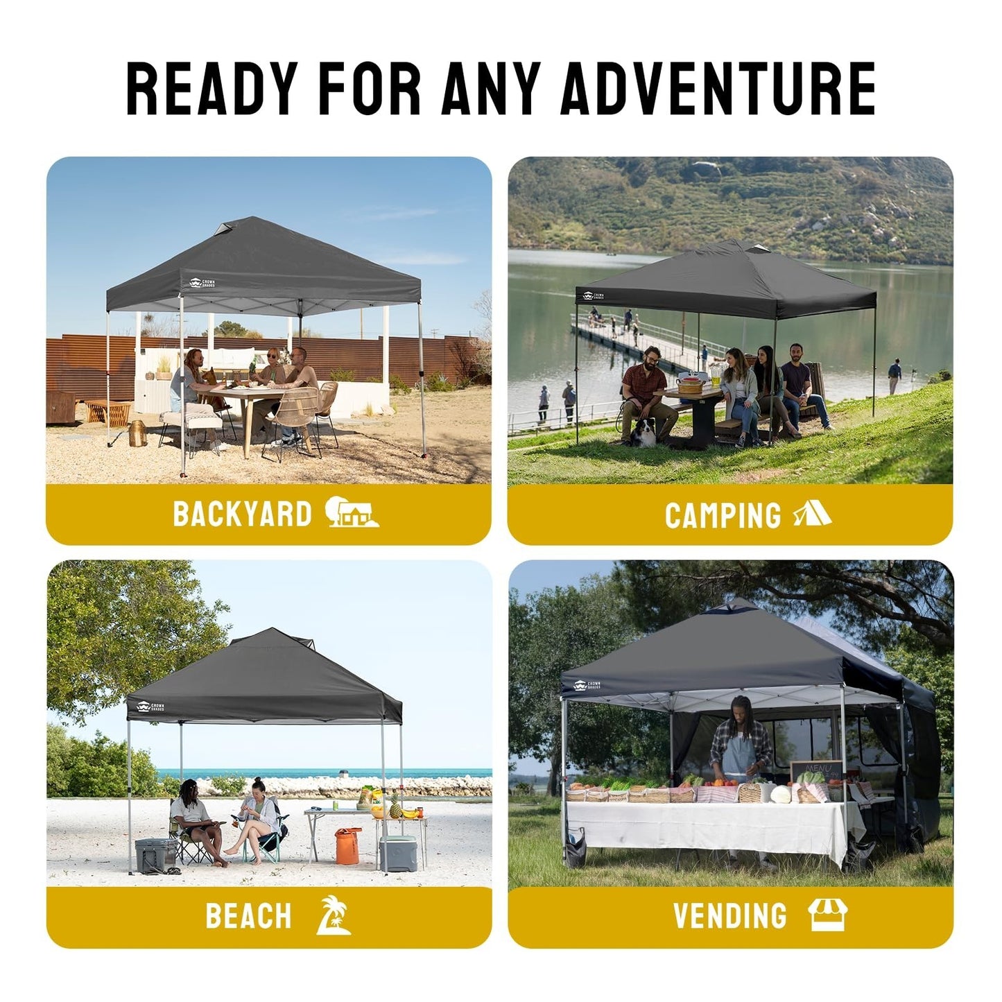 12x12 Pop Up Canopy Tent   Easy Setup, Gray Outdoor Sun Shade for Events, Campin4