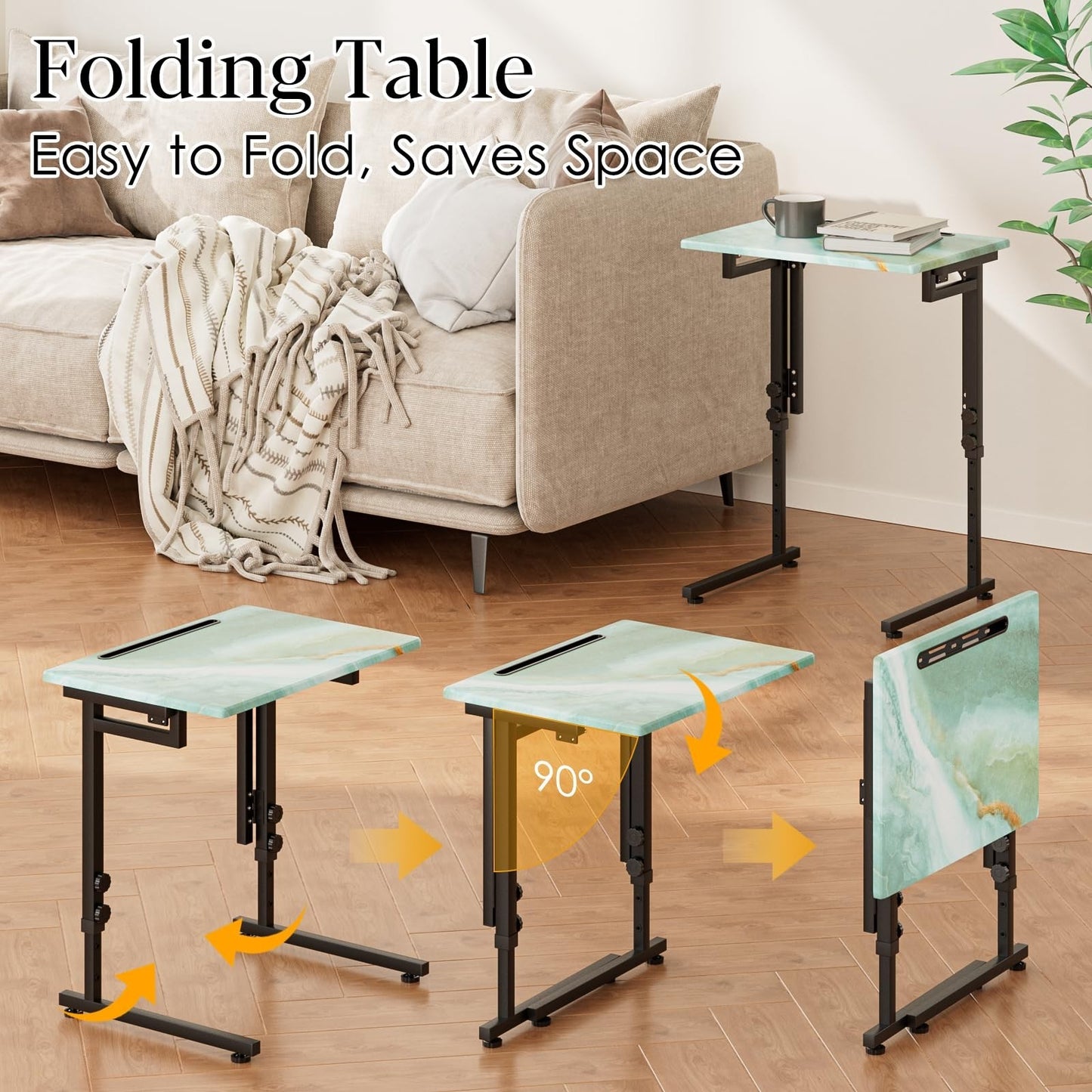 Adjustable Folding TV Tray Table - Sturdy MDF Top, No Assembly, Sea Blue - Livin5