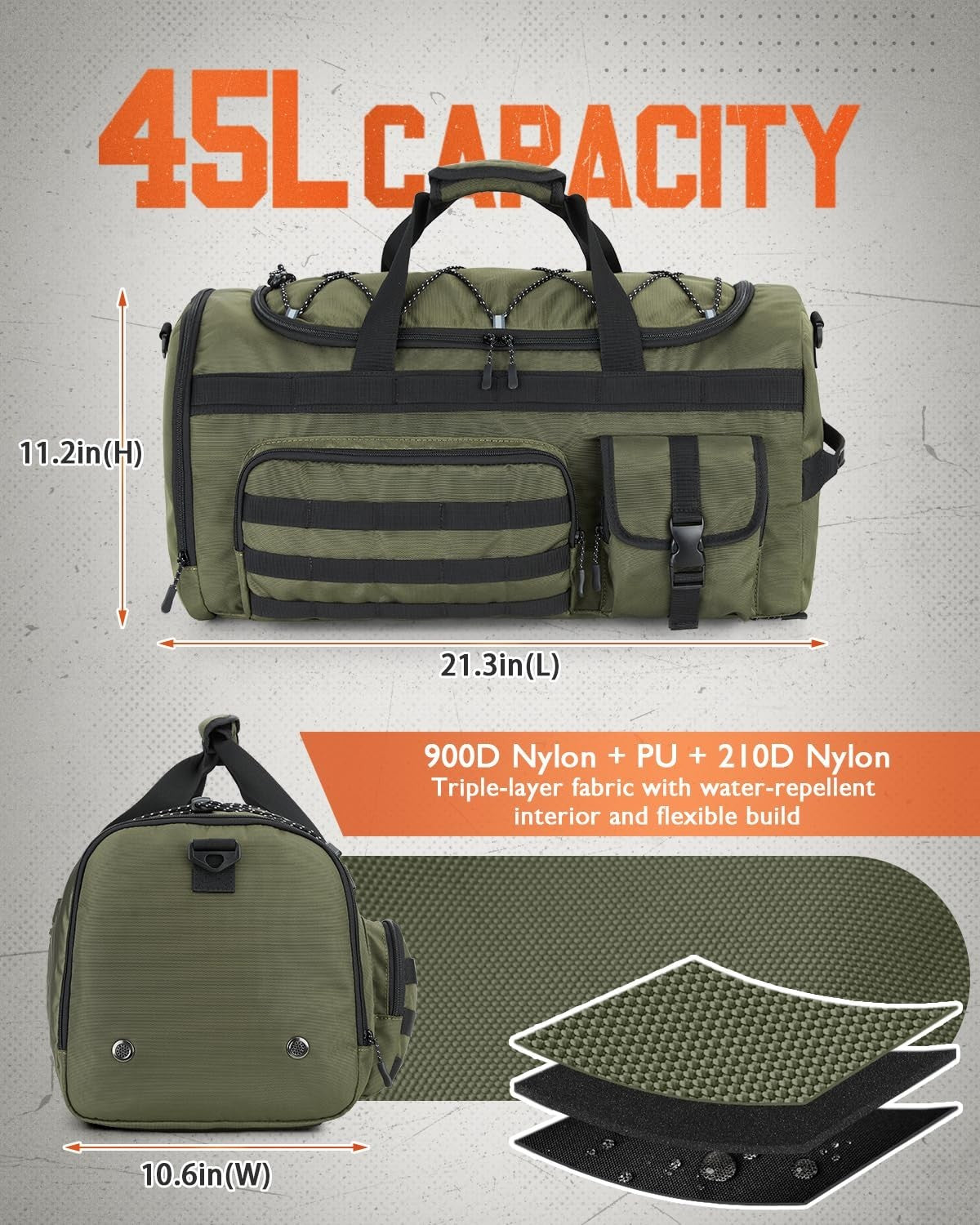45L 3 in 1 Duffel Bag for Gym, Travel & Sports   Versatile, Lightweight & Durabl2