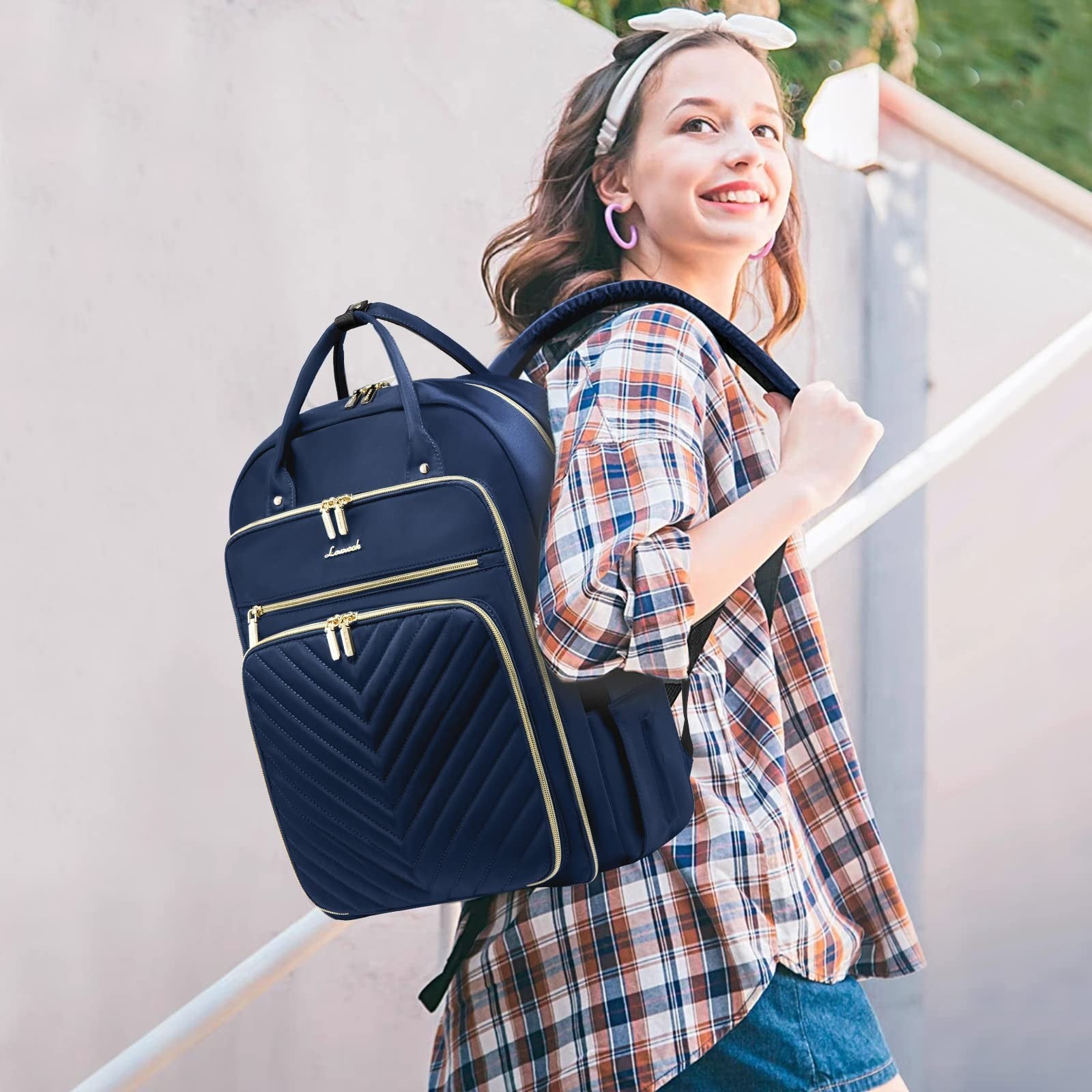 Stylish 17.3" Waterproof Laptop Backpack for Women & Men, Travel Work Purse, Nav2