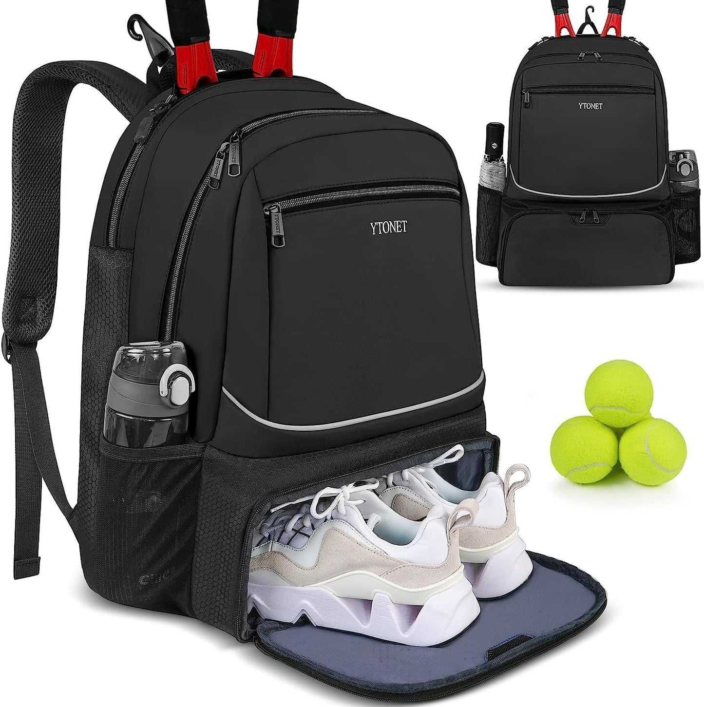 Insulated Tennis Backpack for 2 Rackets, Ventilated Shoe Compartment, Unisex6