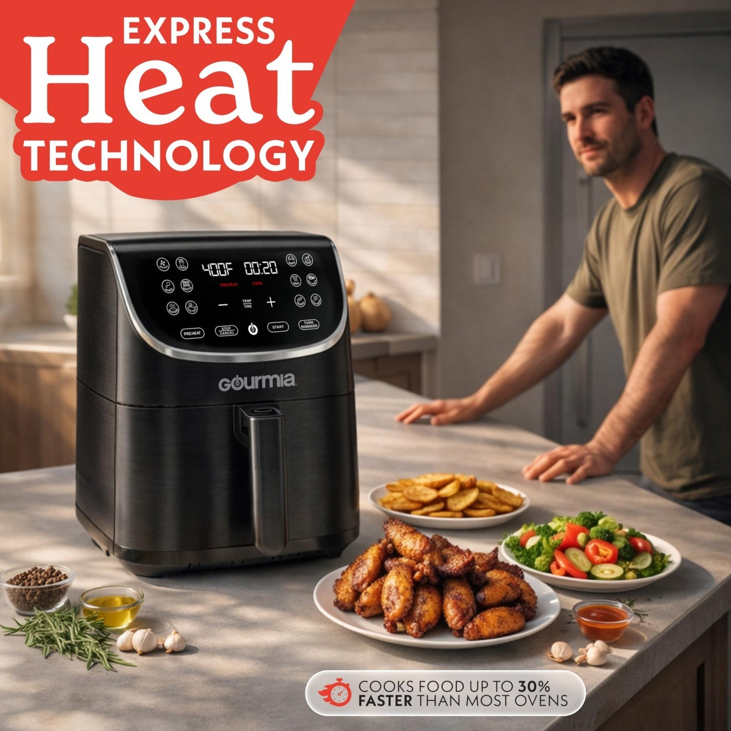7 Qt Air Fryer with LED Display, 12 Presets, FryForce 360°, Nonstick Basket, Bla6