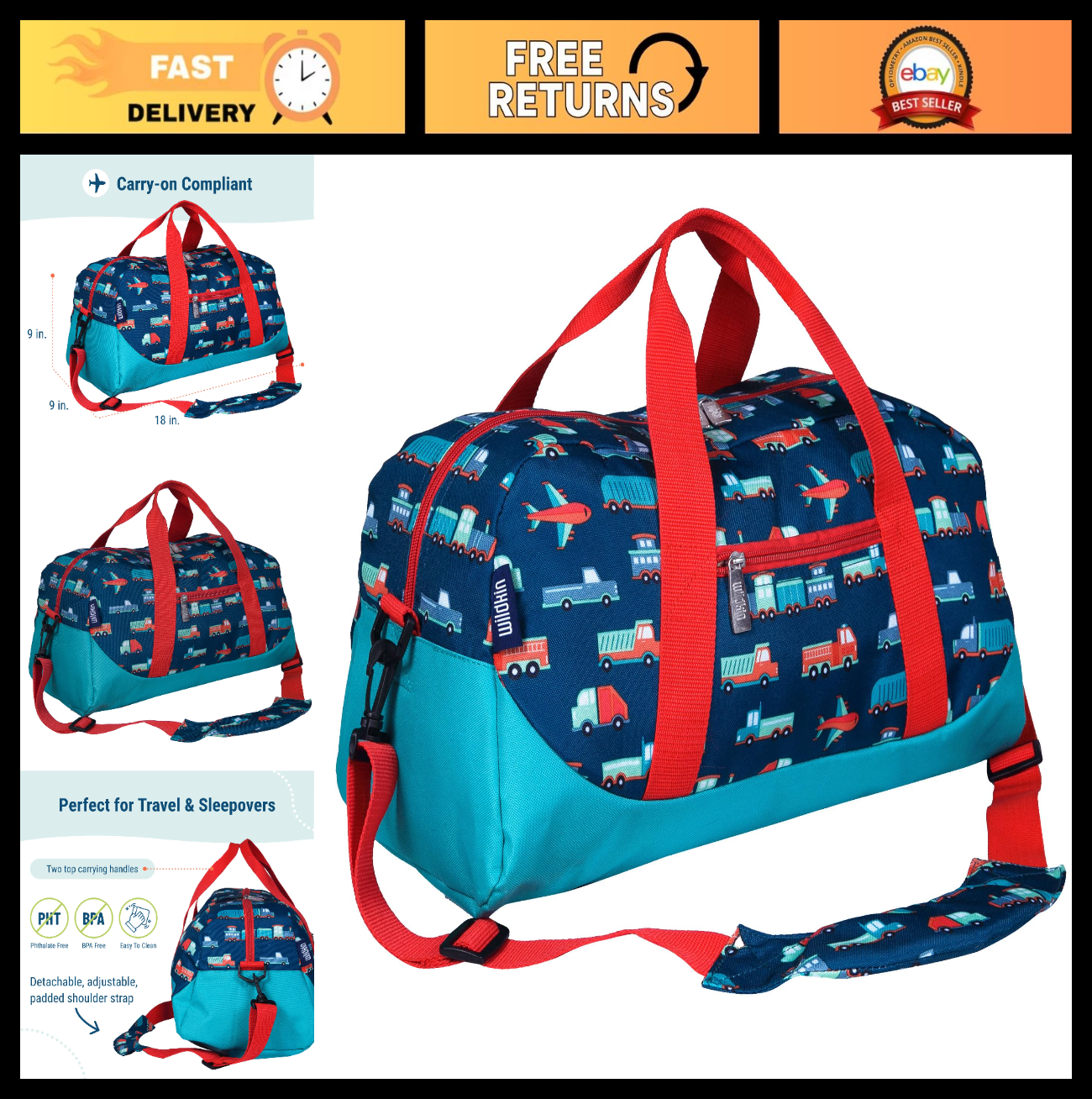 Kids Overnighter Duffel Bag - Lightweight Travel Bag for School & Sleepovers, Du0