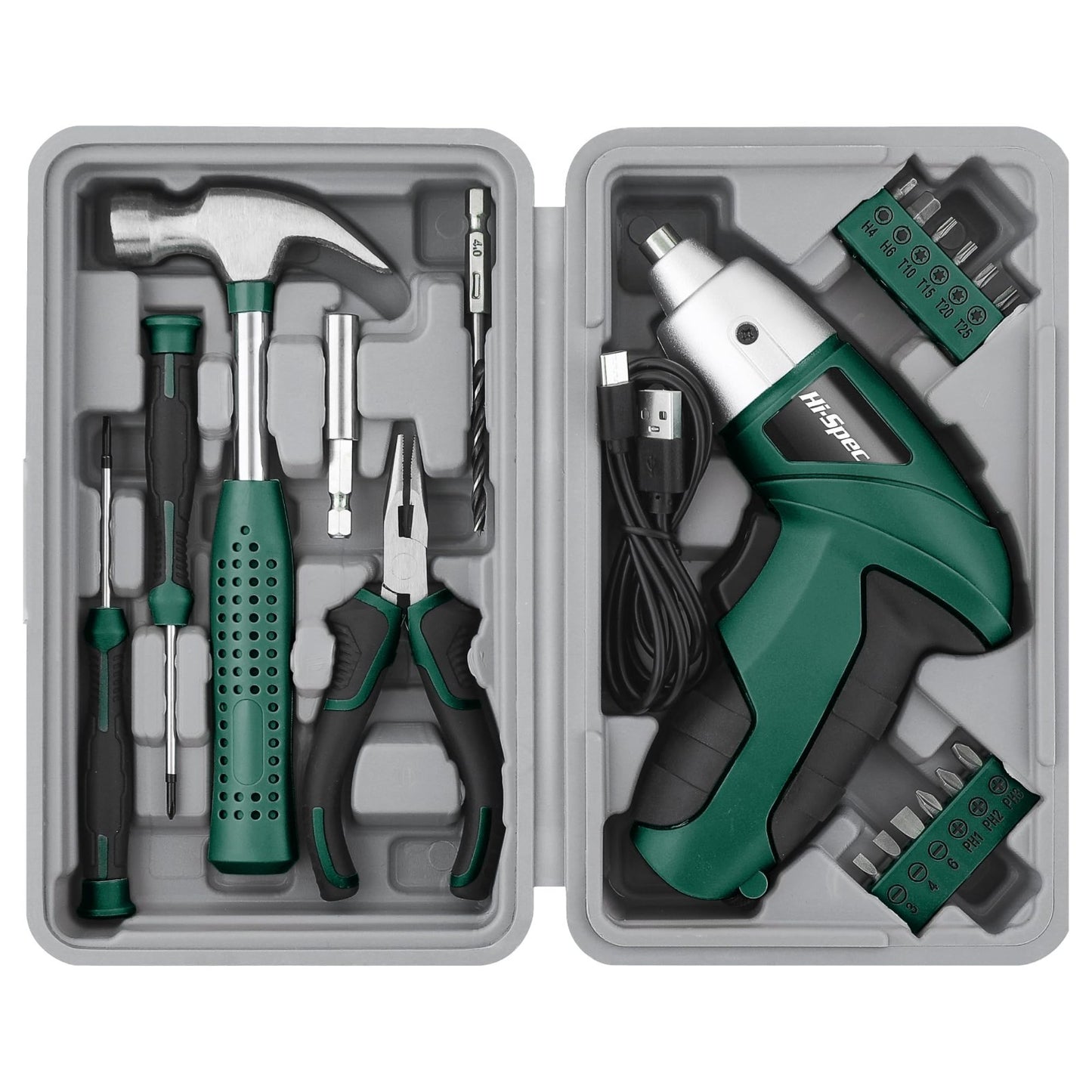 3.6V USB Electric Screwdriver for Home Repairs & Assembly, 19pc Set, LED Light,1