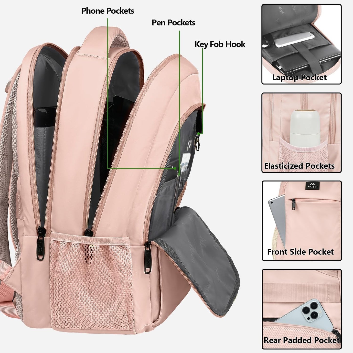 Cute Pink 15.6 Inch Laptop Backpack, Stylish Travel Bag for Women, School & Work2