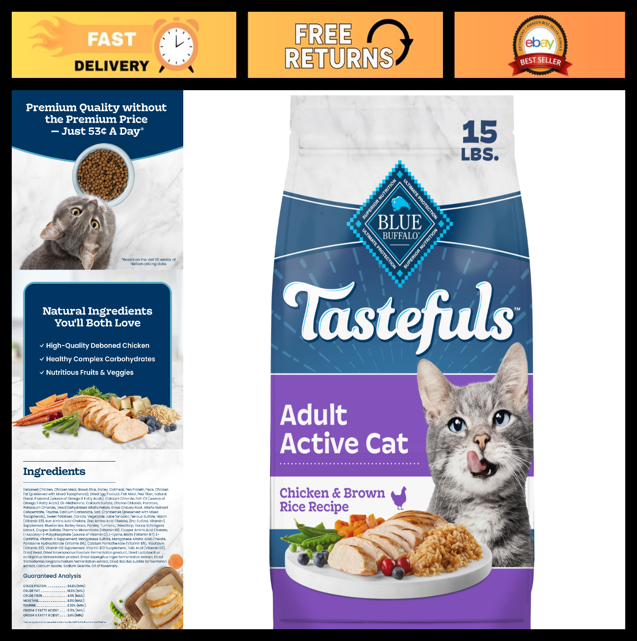 Premium Chicken & Brown Rice Dry Cat Food, 15 lb   Healthy Nutrition for Active0