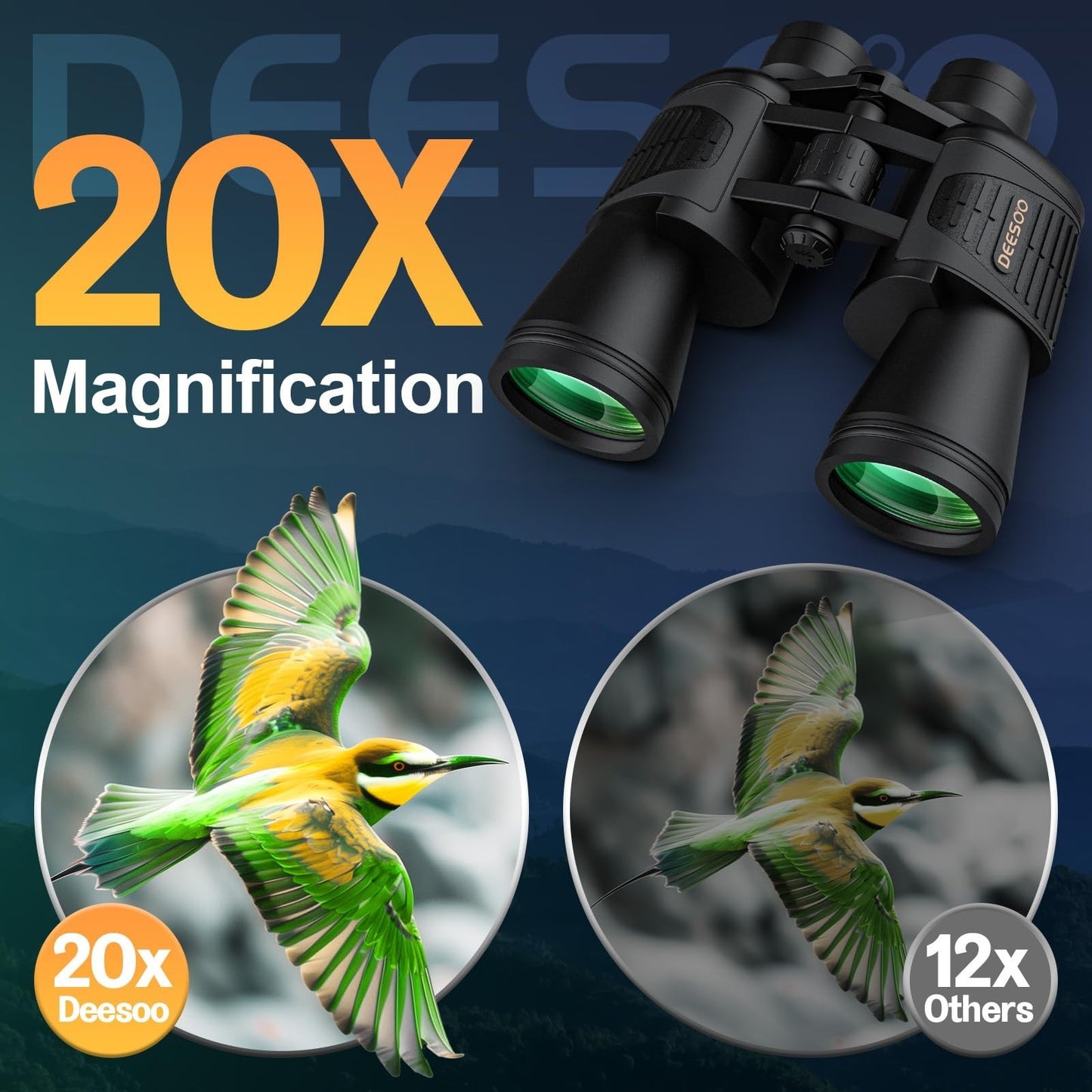 High-Powered 20x52 Binoculars - HD Low Light Vision for Bird Watching, Hunting &2