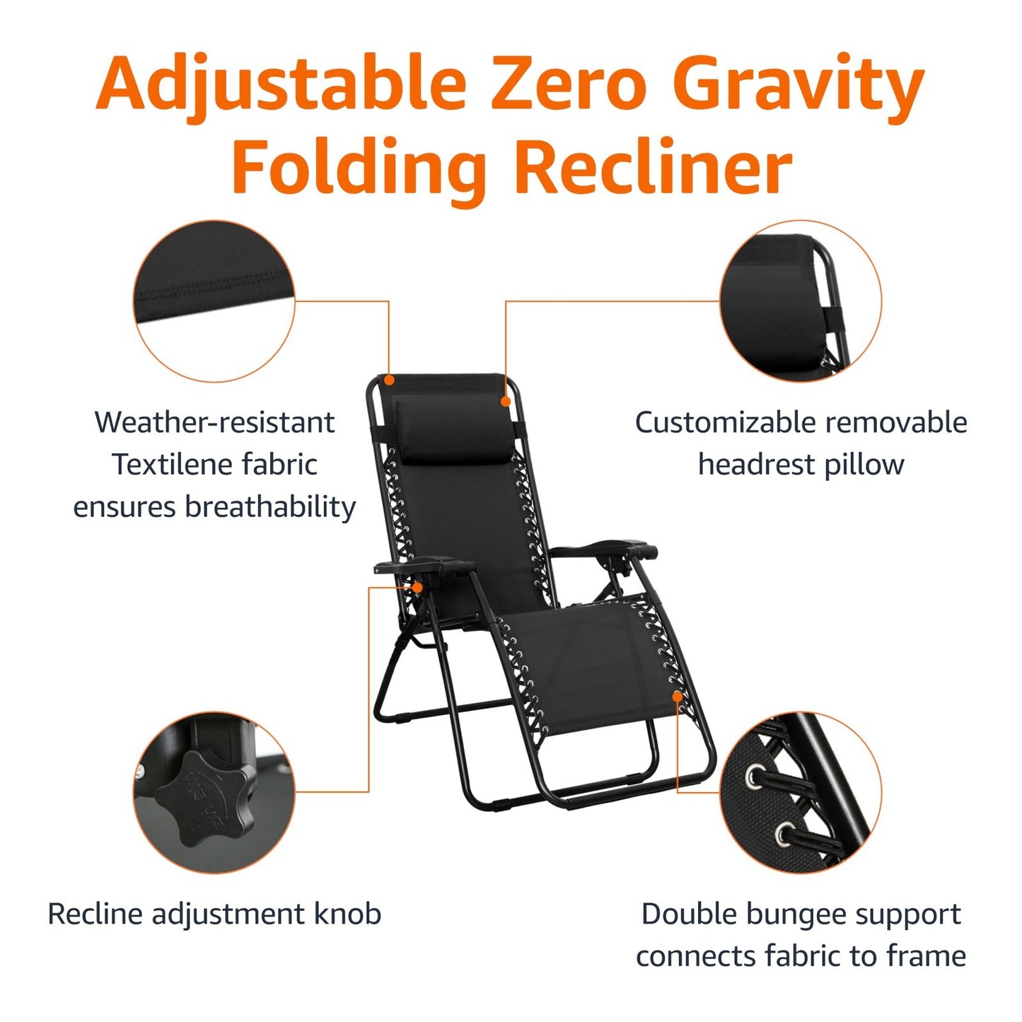 Zero Gravity Lounge Chair with Pillow   Foldable Outdoor Recliner, 300 lb Capaci4