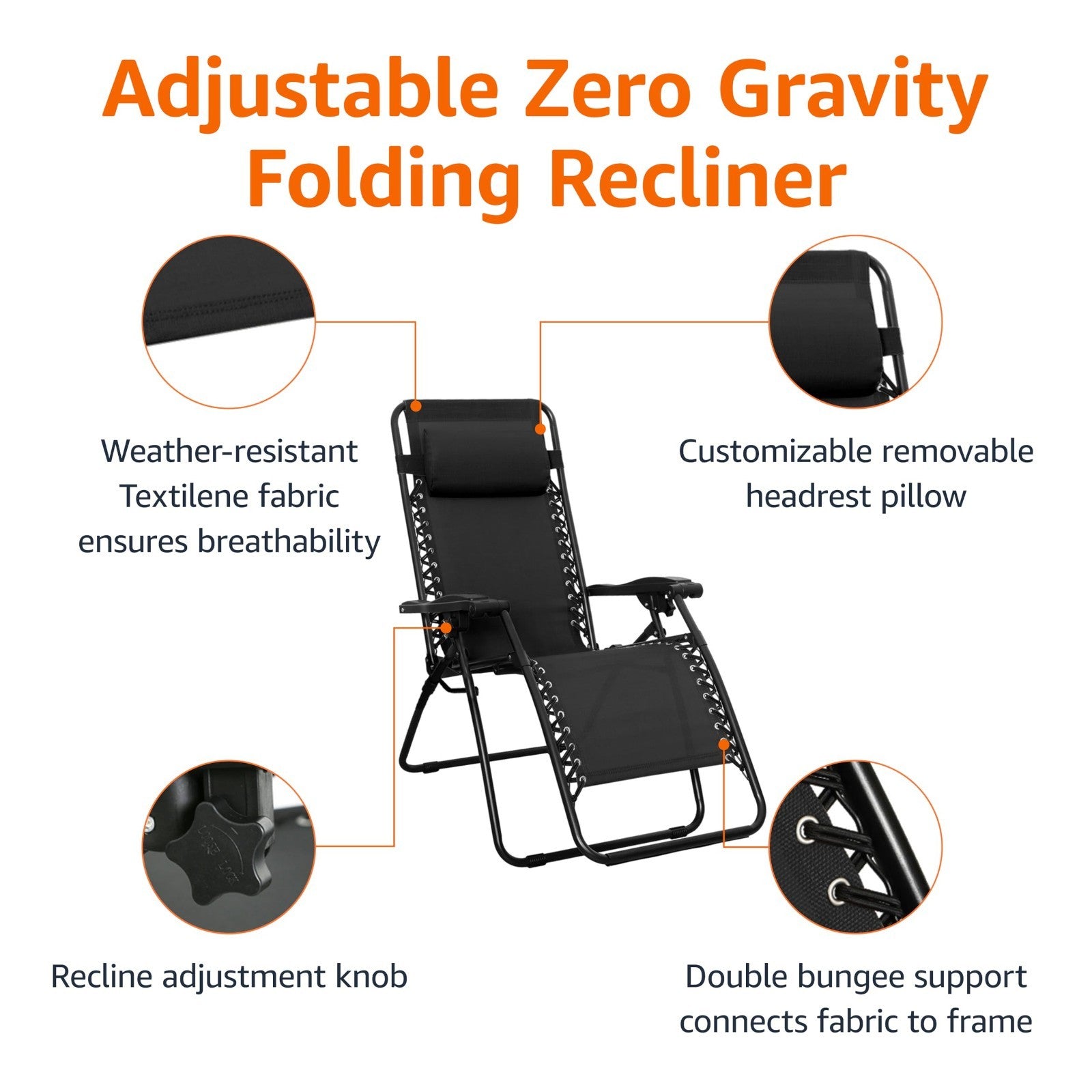 Zero Gravity Lounge Chair with Pillow   Foldable Outdoor Recliner, 300 lb Capaci4