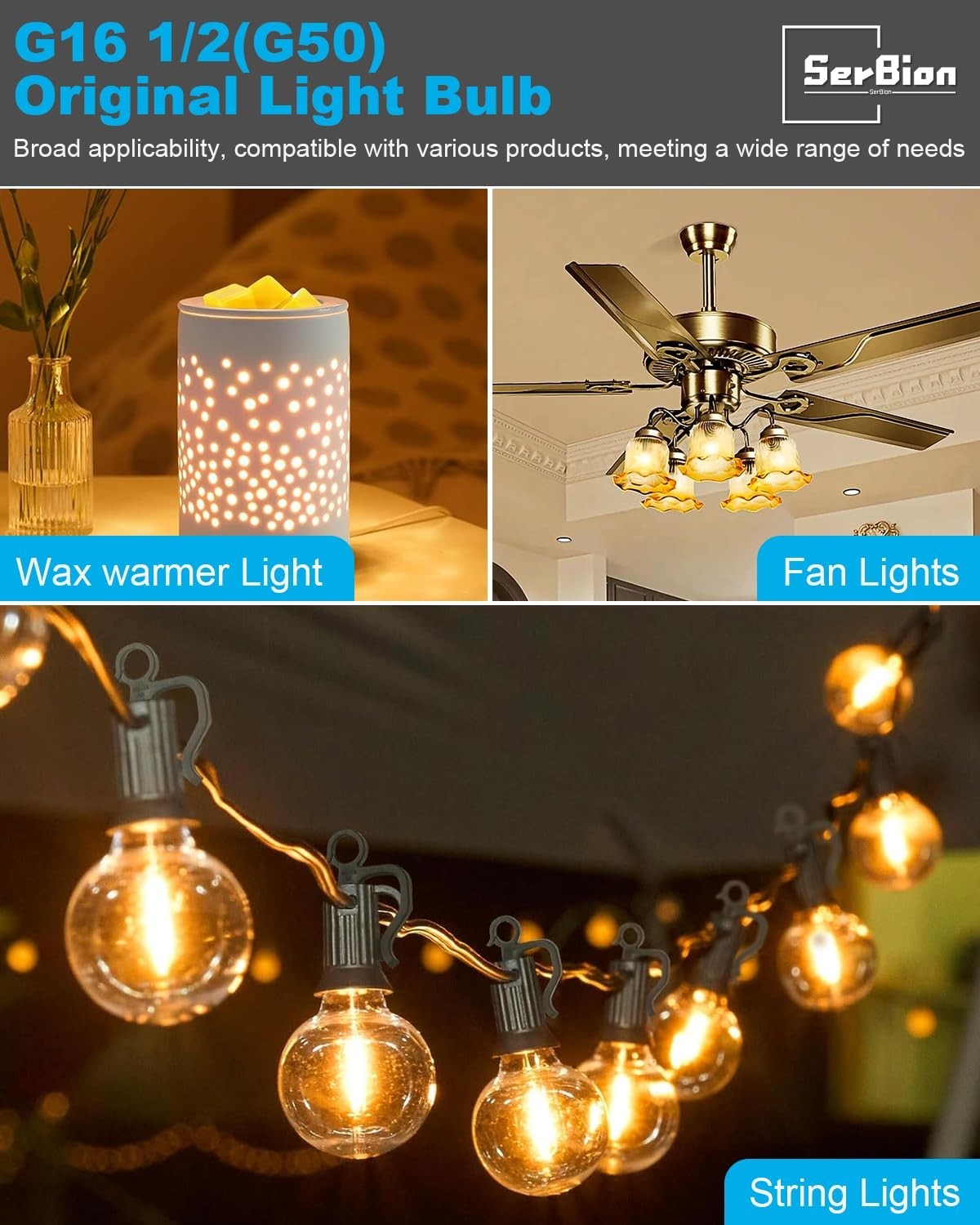 40W Wax Warmer Bulbs, E12 Candelabra Base, Dimmable Warm White Light   6pcs6