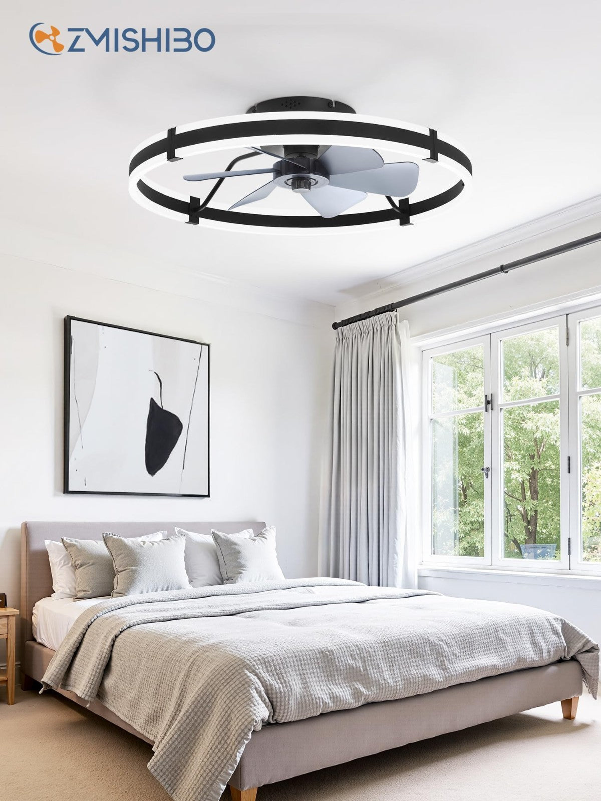 24" Modern Ceiling Fan with Lights & Remote, Dimmable LED, 6 Speeds, Flush Mount5