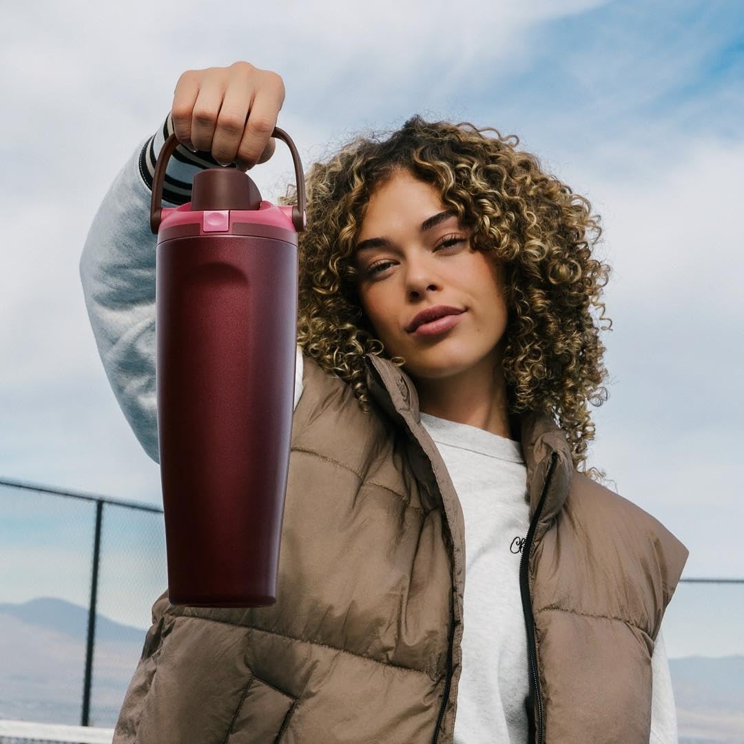 Insulated Stainless Steel Water Bottle 30oz   Two Way Spout, Built In Straw, Lea2
