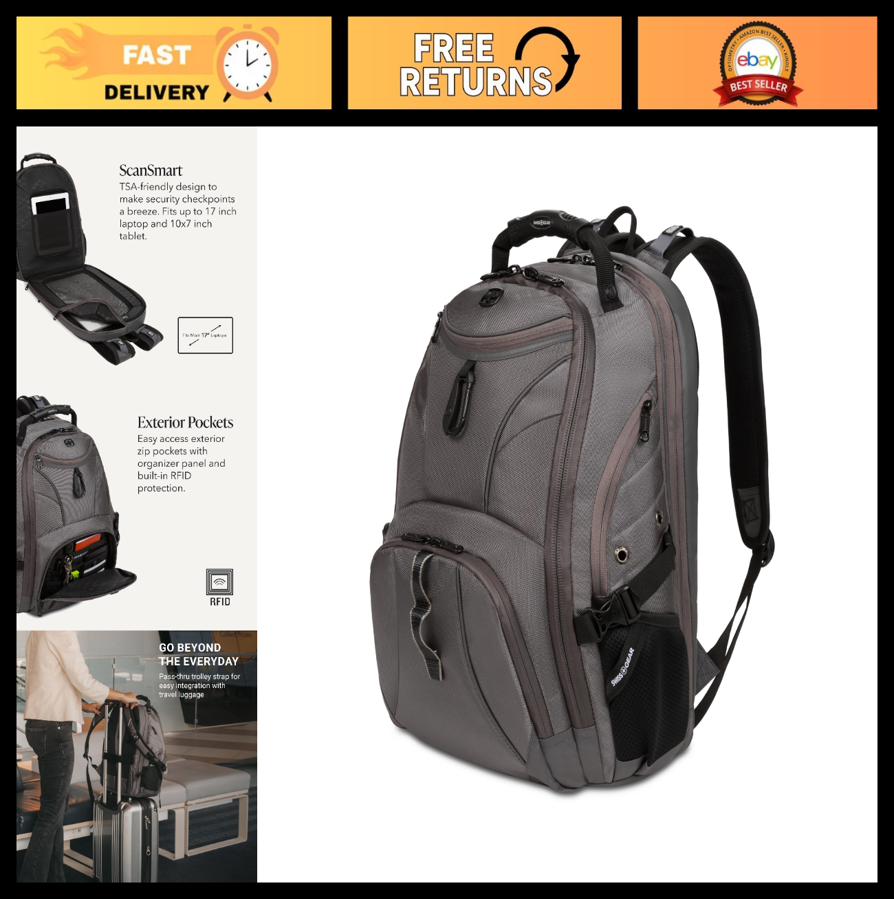 17 Inch Laptop Backpack, TSA Friendly Lay Flat Design, RFID Protection, Tablet P0