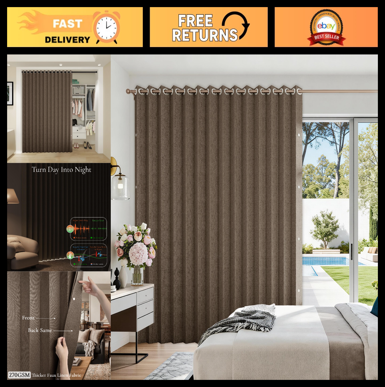 Accordion Door Curtains for Doorways, Fabric Privacy Curtain Panel W100 x L84, B0