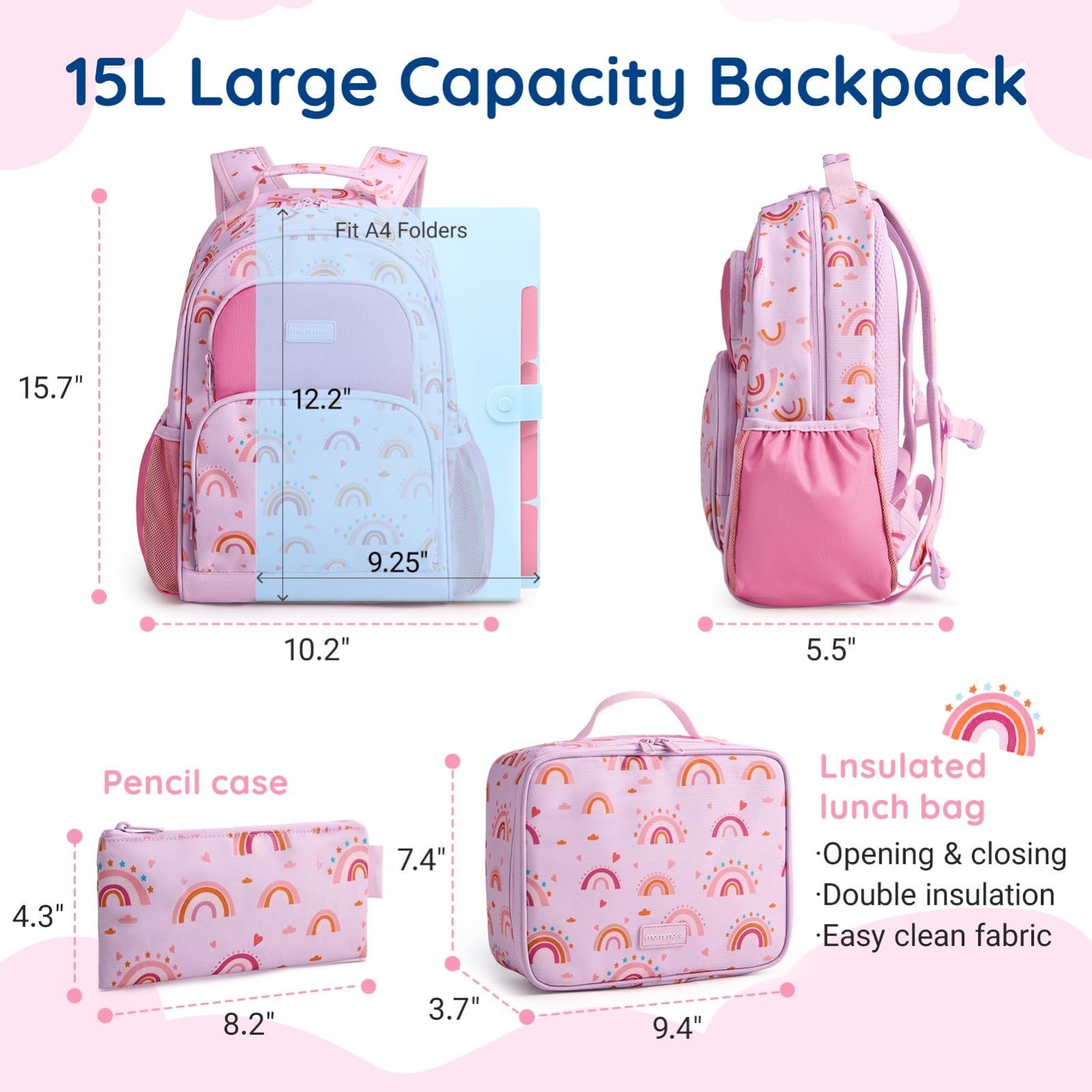 Kids Backpack Set for Kindergarten & Preschool - 3 PCS with Lunch Box & Pencil C5