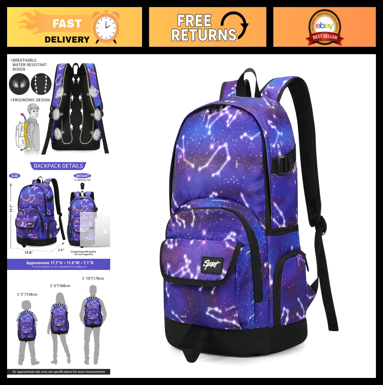 Lightweight School Backpack Travel Bag for Men & Women   College & Travel Use0