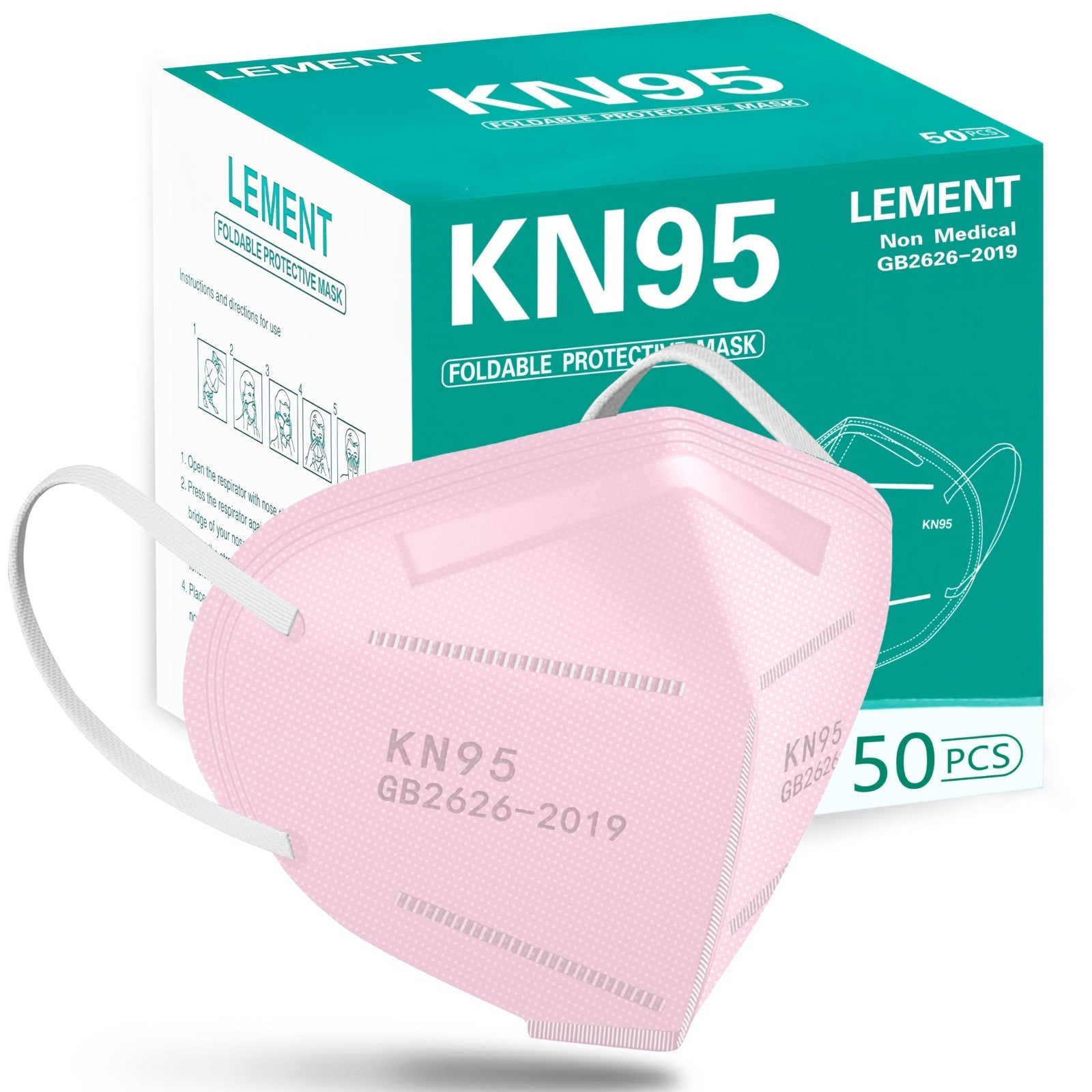 50 Pack KN95 Face Masks, 5 Ply Disposable Dust Masks for Adults, Breathable Pink1