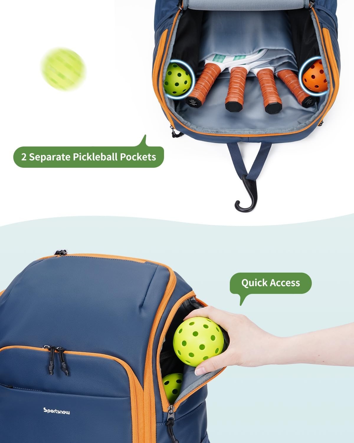 Waterproof Pickleball Bag with Shoe Compartment & Fence Hook | 30L, 2 Pockets, A2