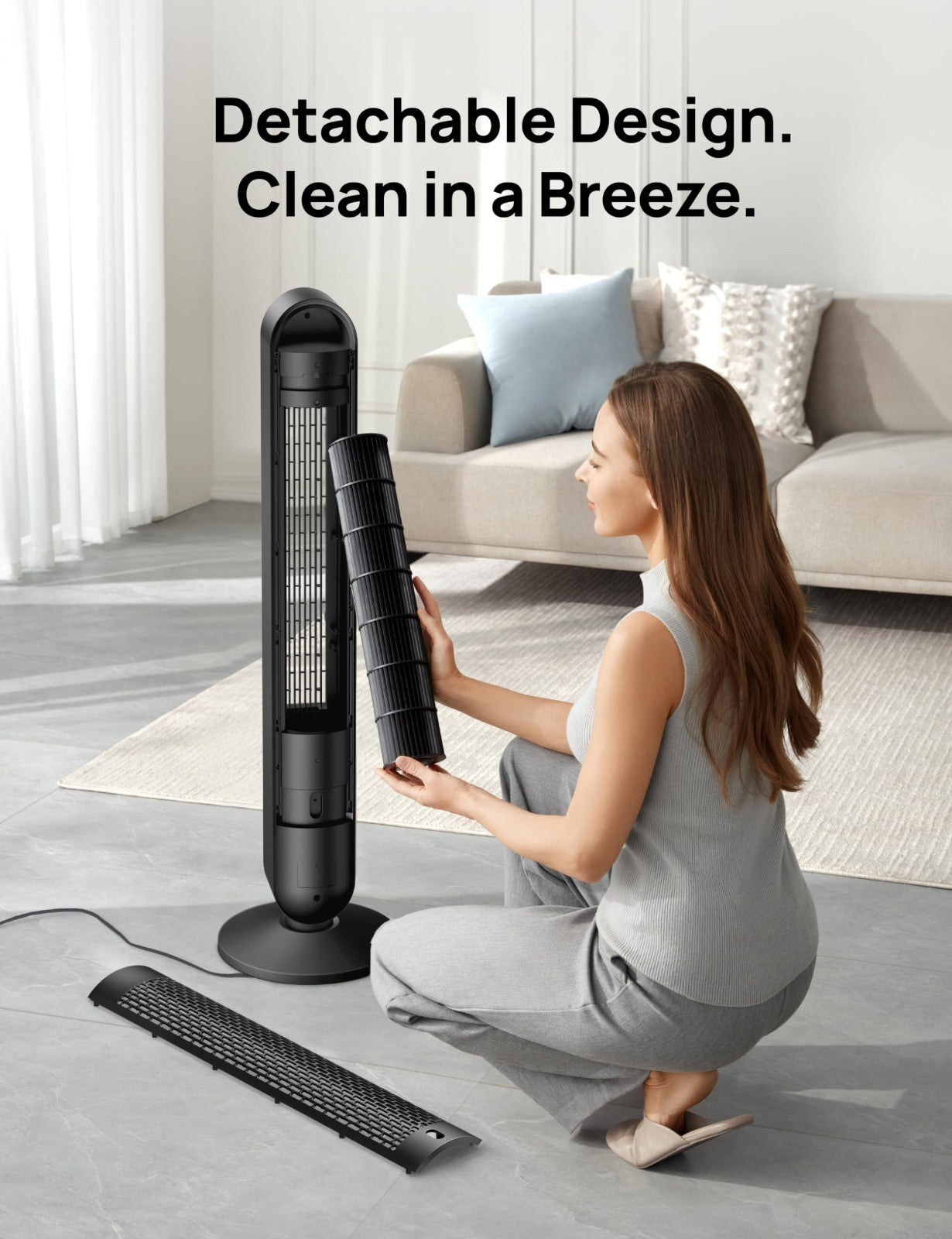 Bladeless Oscillating Tower Fan for Bedroom, Quiet Floor Standing Air Circulator6