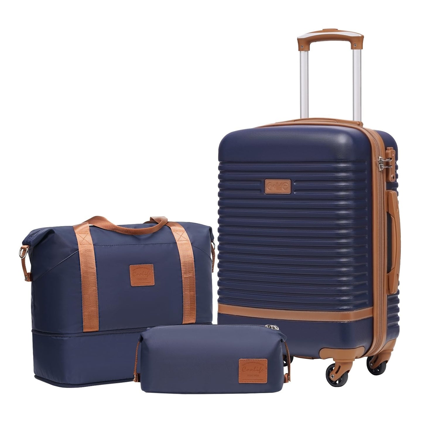 3-Piece Carry-On Luggage Set - Navy, 360° Spinner Wheels, Water-Resistant, Light0