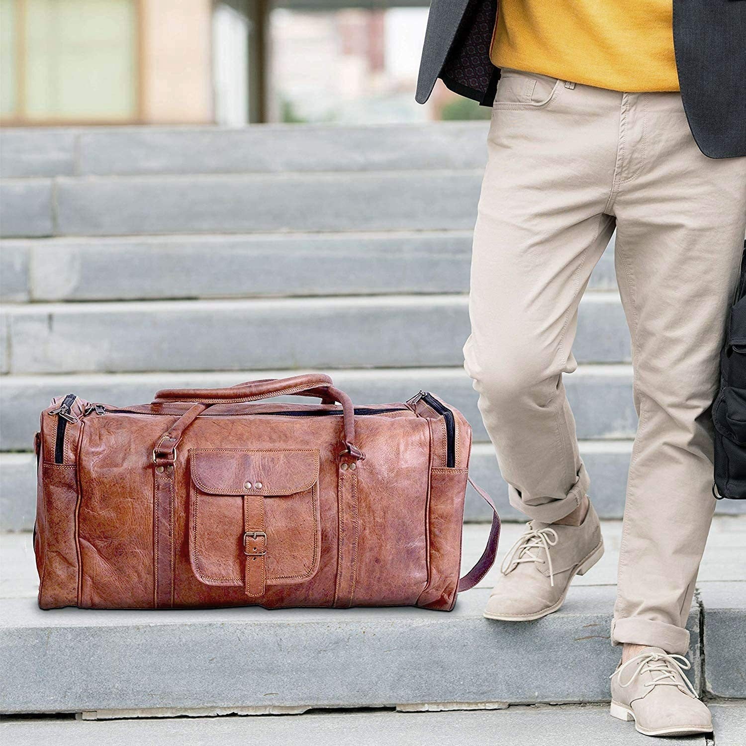 21 Inch Vintage Leather Duffle Bag - Travel, Gym, Sports, Overnight, Weekend Use7