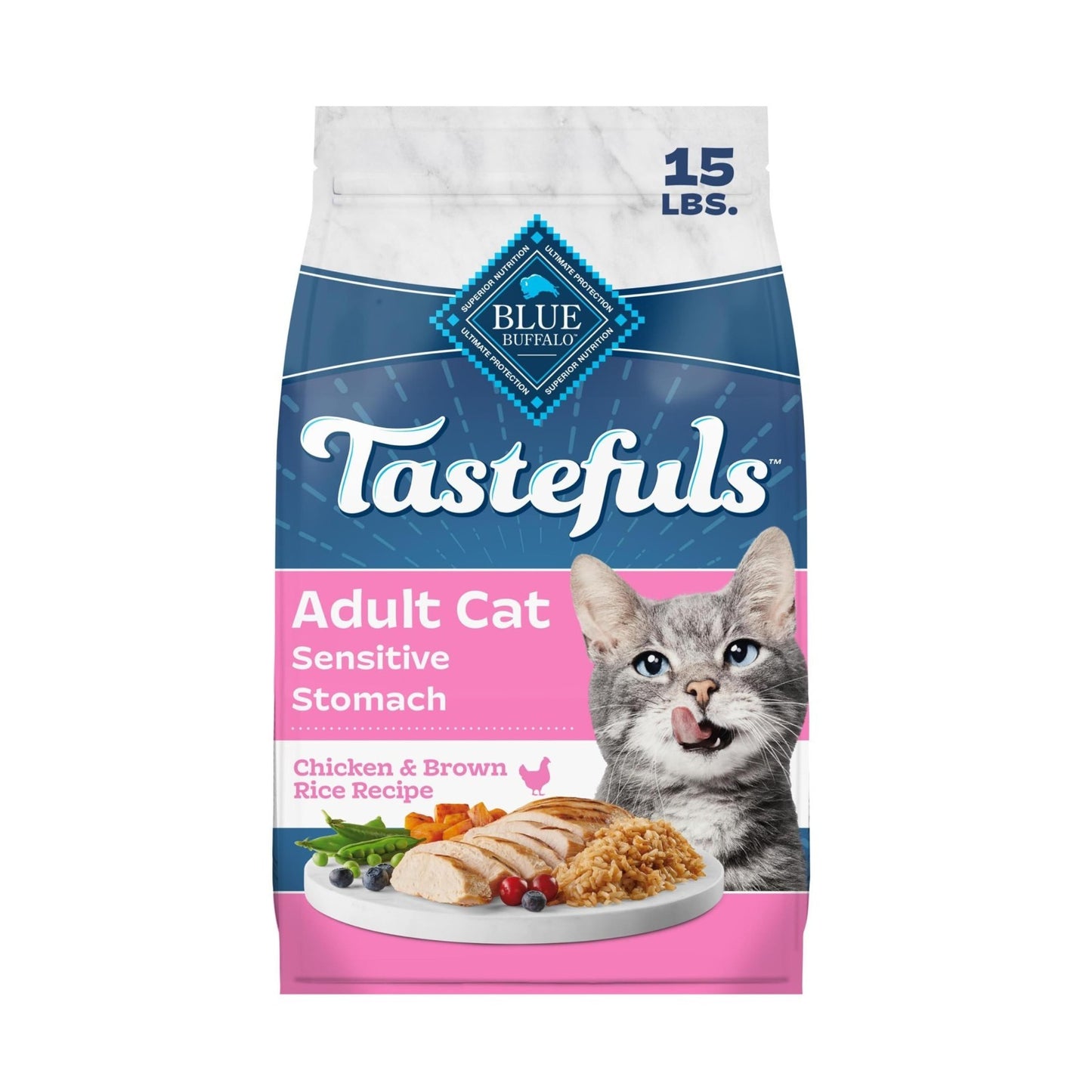 Sensitive Stomach Dry Cat Food, Chicken Flavor, 15 lb   Grain Free, Adult Formul1