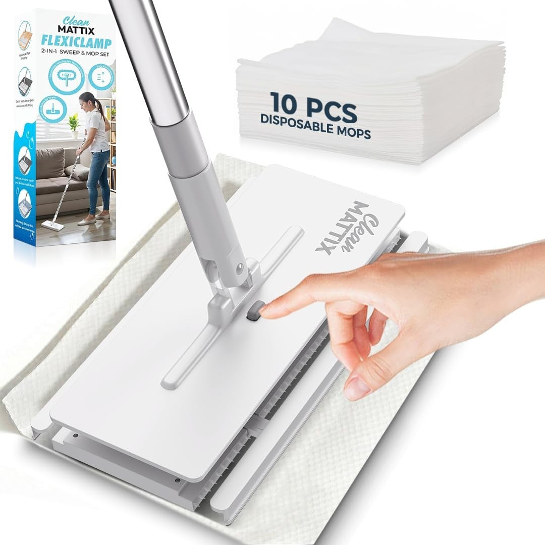 Durable Sweep & Mop Kit for Hardwood, Tile, Marble & Laminate Floors - 10 Dry Cl1