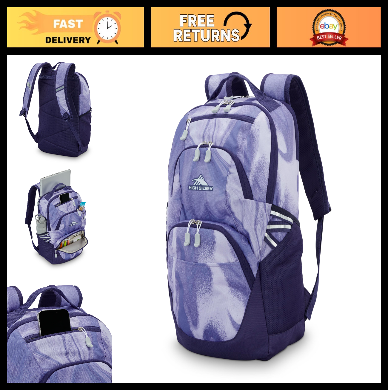 Travel Laptop Backpack with Drop Protection Pocket, Tablet Sleeve, Purple Marble0