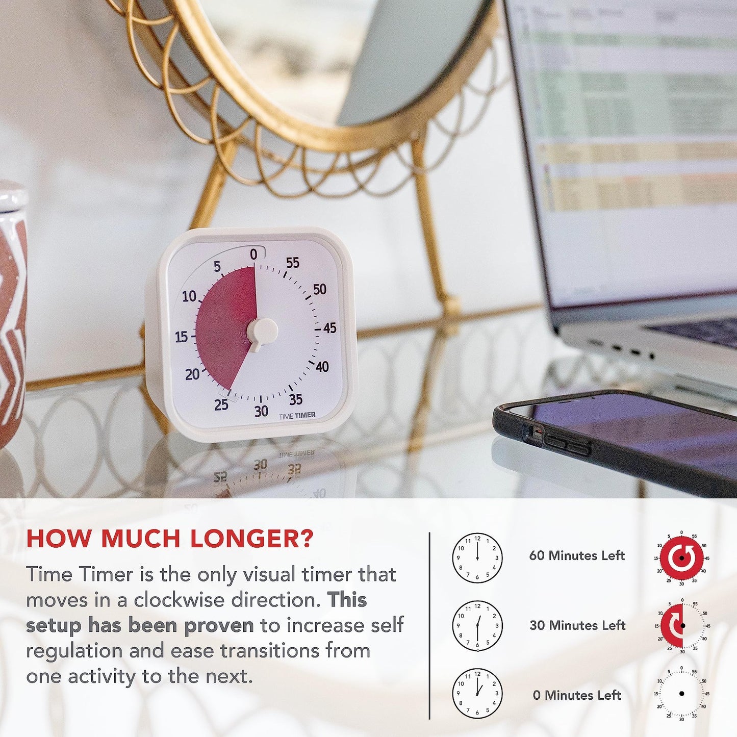 60 Minute Visual Timer for Kids & Home   Silent Operation Study Tool, Office Des3