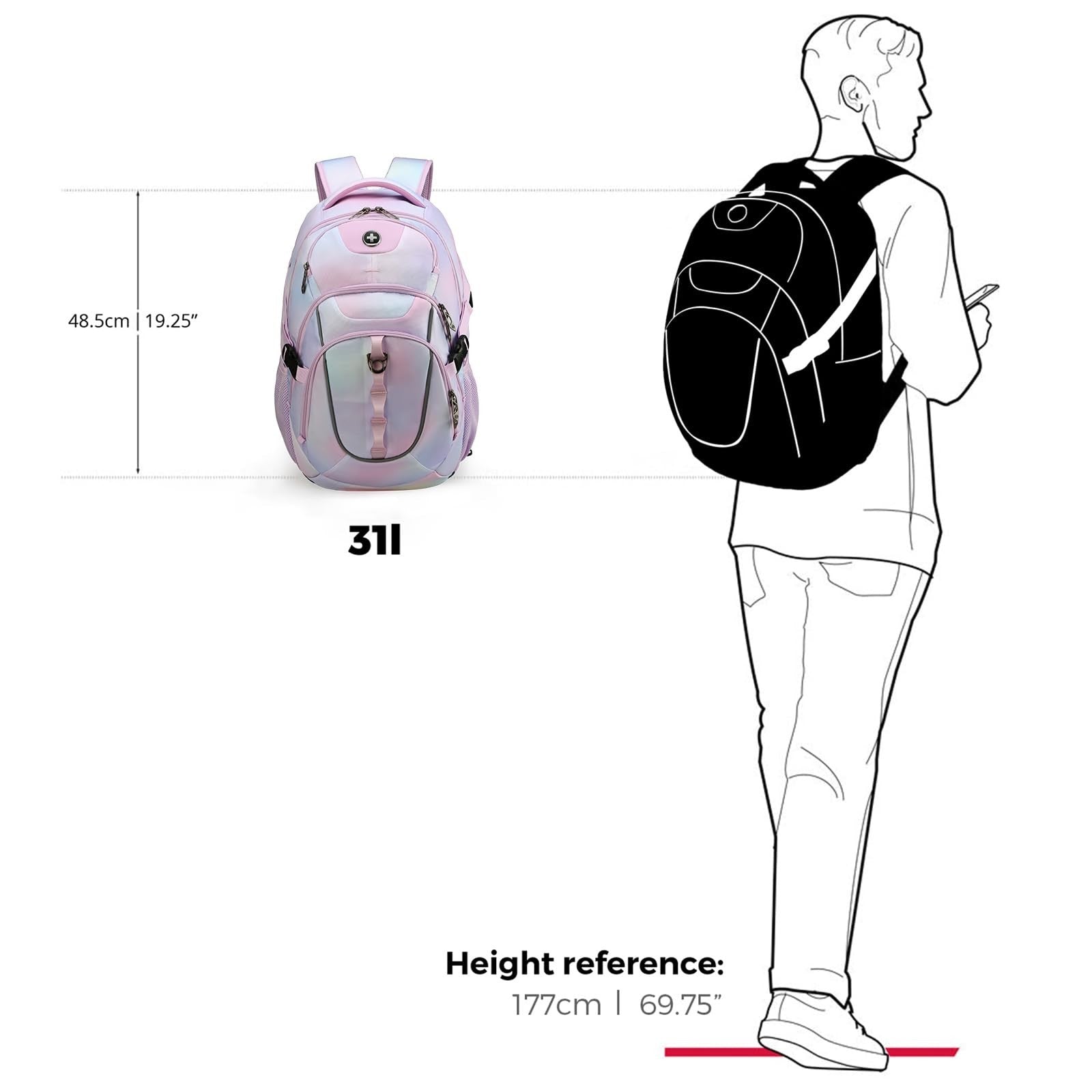 Stylish Pink Purple Laptop Backpack, Travel Bag with Multiple Compartments, Dura7