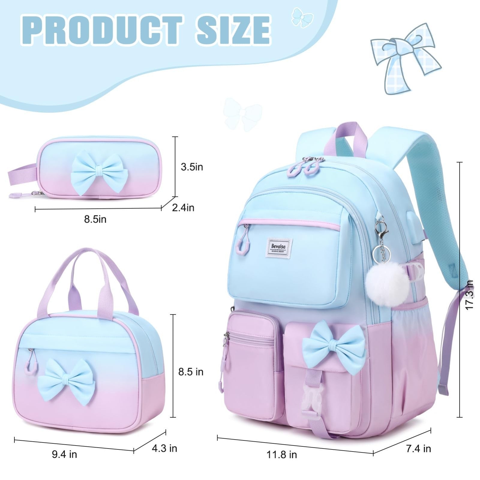 Cute Bow Backpack for Girls   School Bag Set with Lunch Bag & Pen Case2